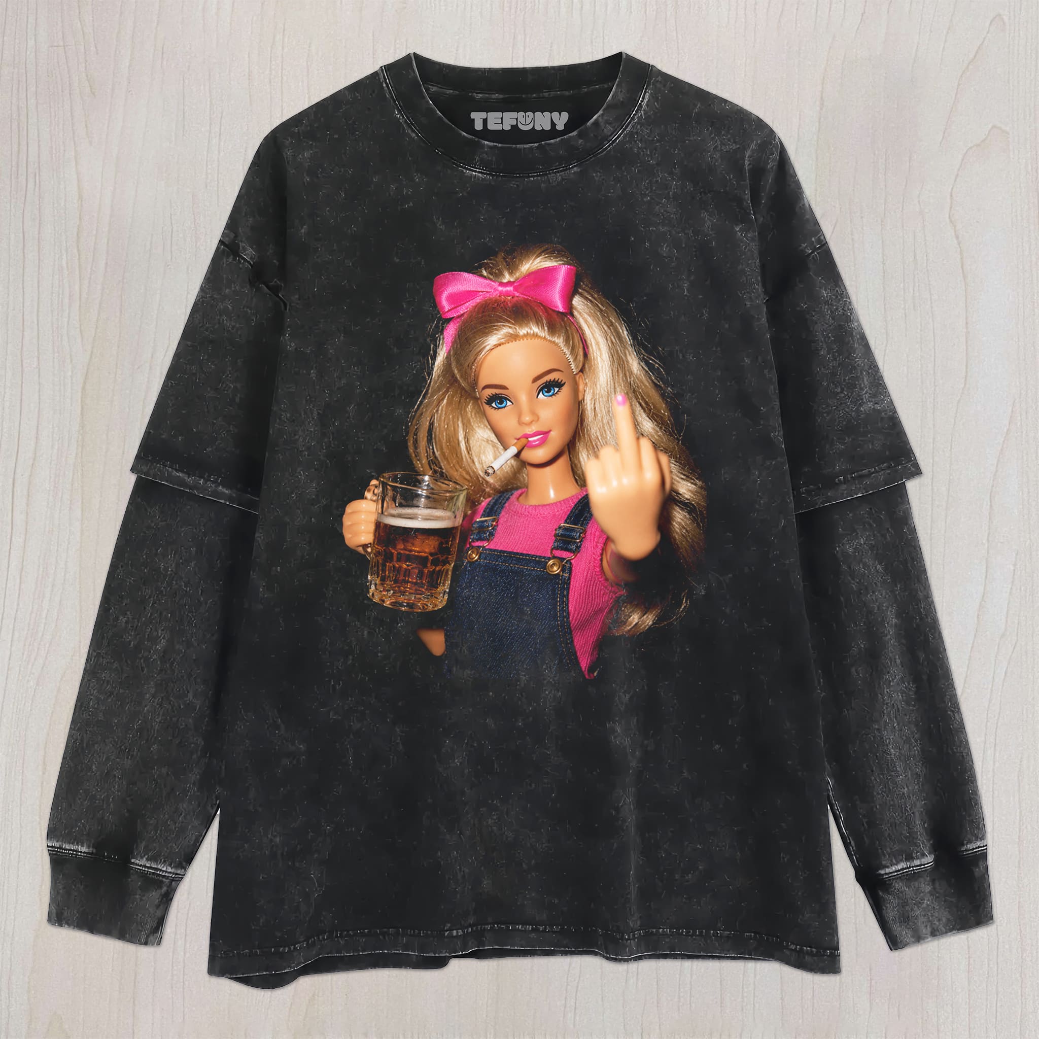 DISTRESSED DOLL MEME V17 UNISEX TEE, TANK TOP, LAYERED LS, SWEATSHIRT & HOODIE