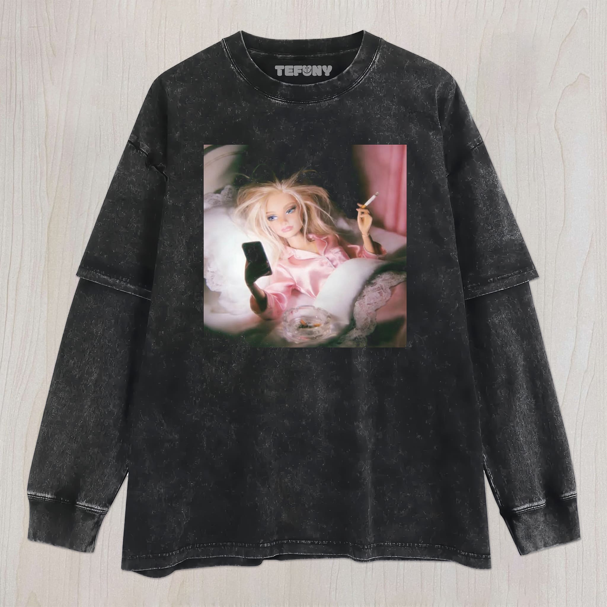 DISTRESSED DOLL MEME V19 UNISEX TEE, TANK TOP, LAYERED LS, SWEATSHIRT & HOODIE