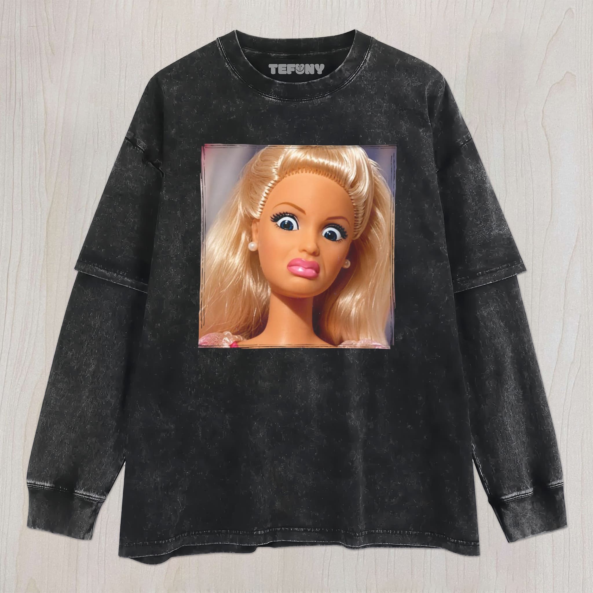 DISTRESSED DOLL MEME V23 UNISEX TEE, TANK TOP, LAYERED LS, SWEATSHIRT & HOODIE