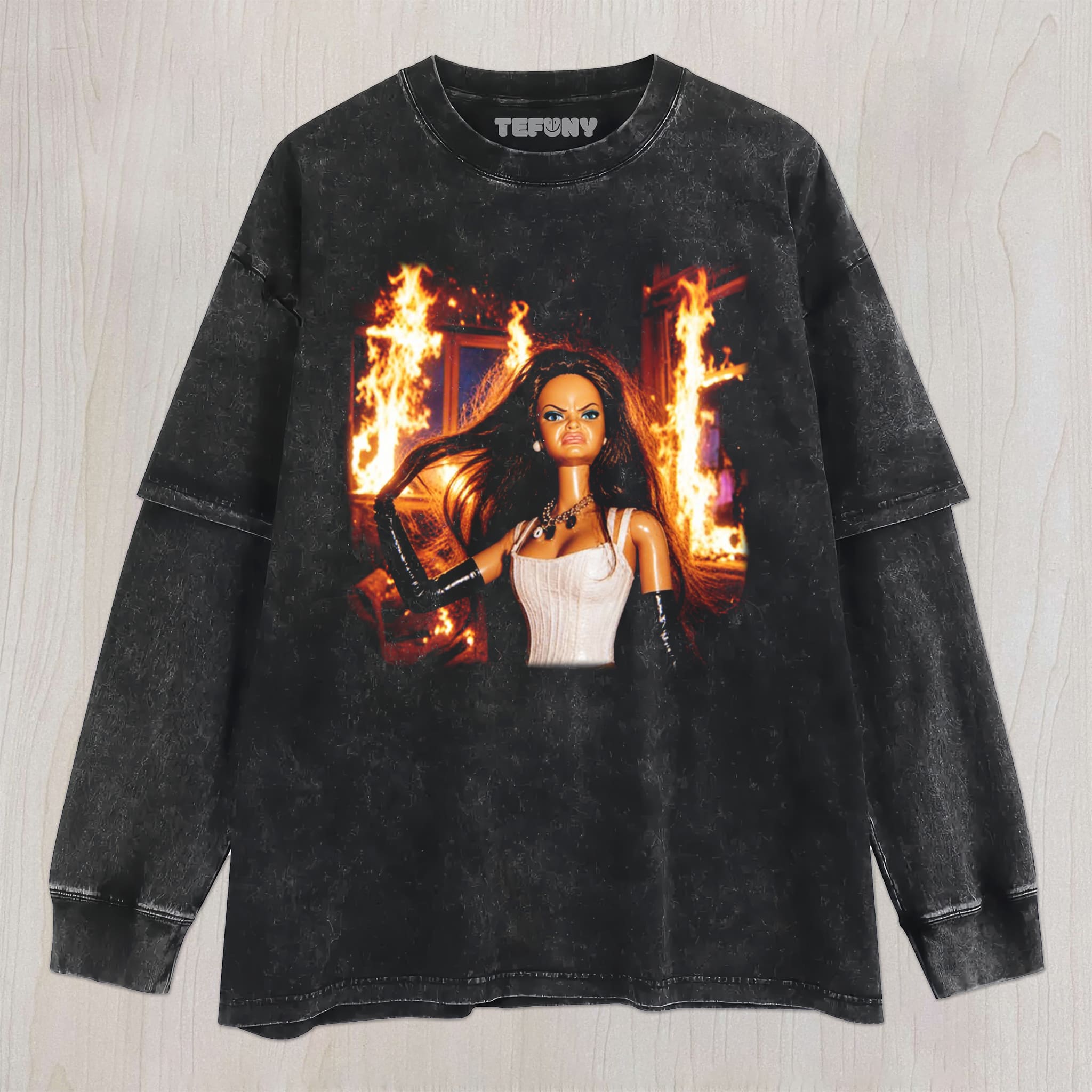 DISTRESSED DOLL MEME V24 UNISEX TEE, TANK TOP, LAYERED LS, SWEATSHIRT & HOODIE