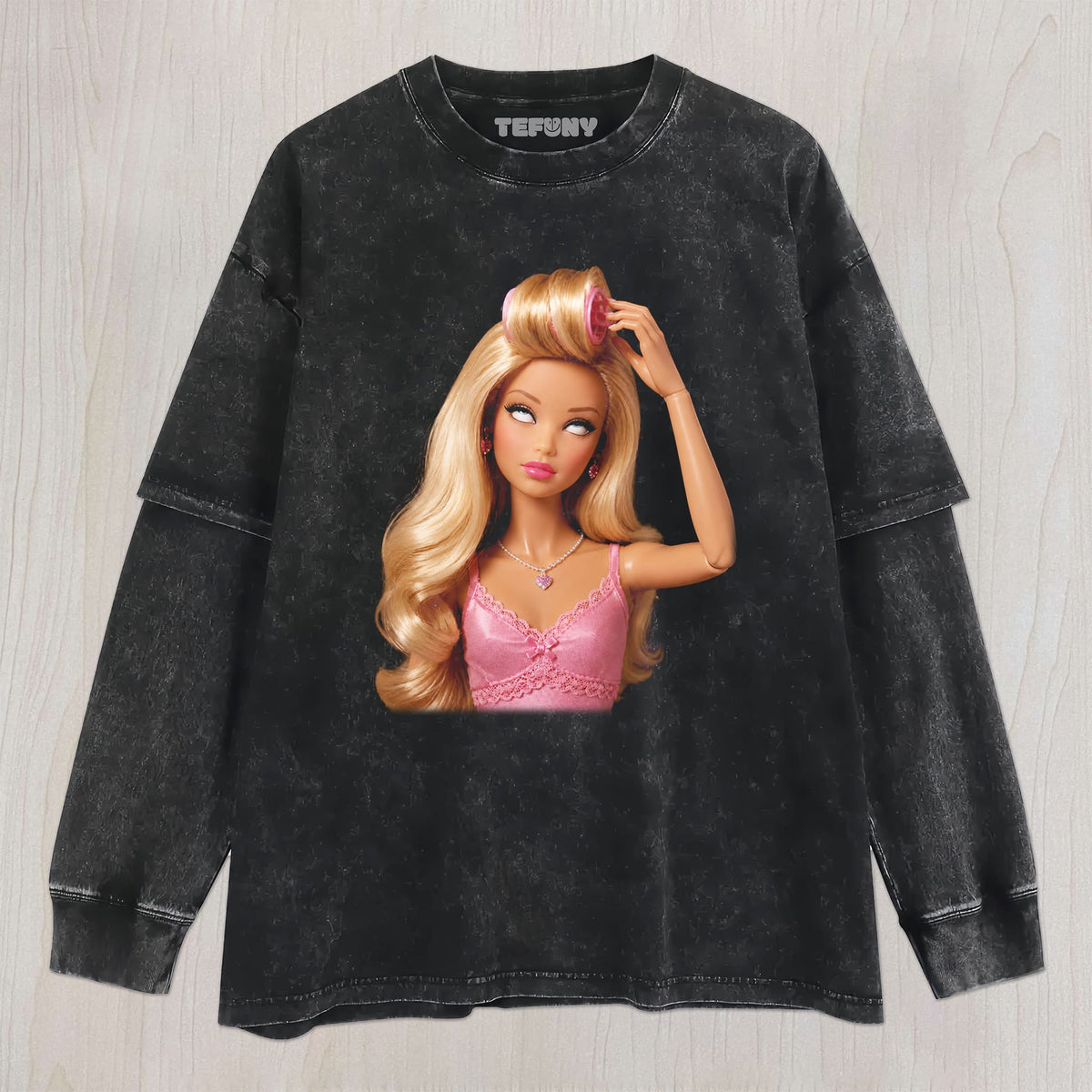DISTRESSED DOLL MEME V25 UNISEX TEE, TANK TOP, LAYERED LS, SWEATSHIRT & HOODIE