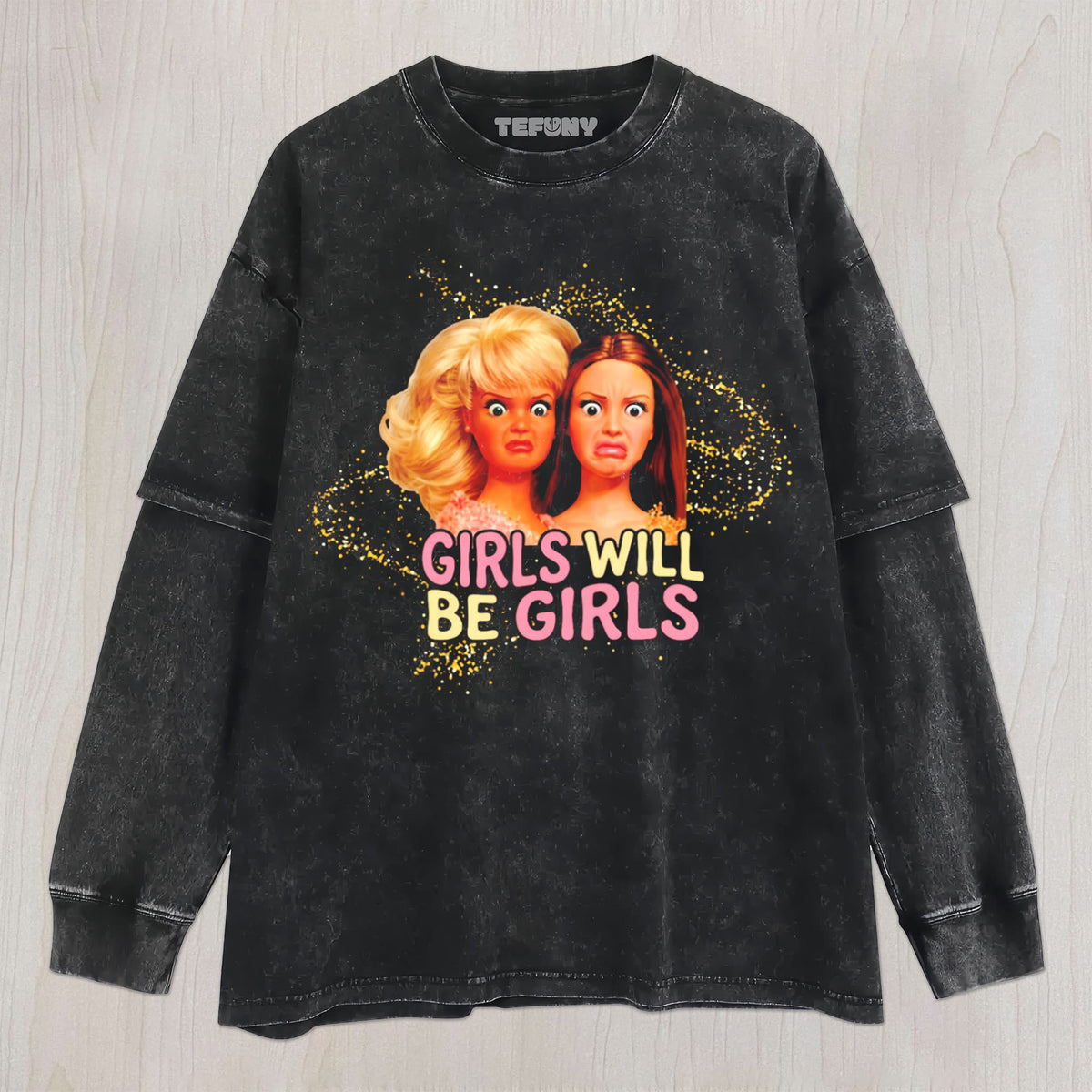 DISTRESSED DOLL MEME V26 UNISEX TEE, TANK TOP, LAYERED LS, SWEATSHIRT & HOODIE