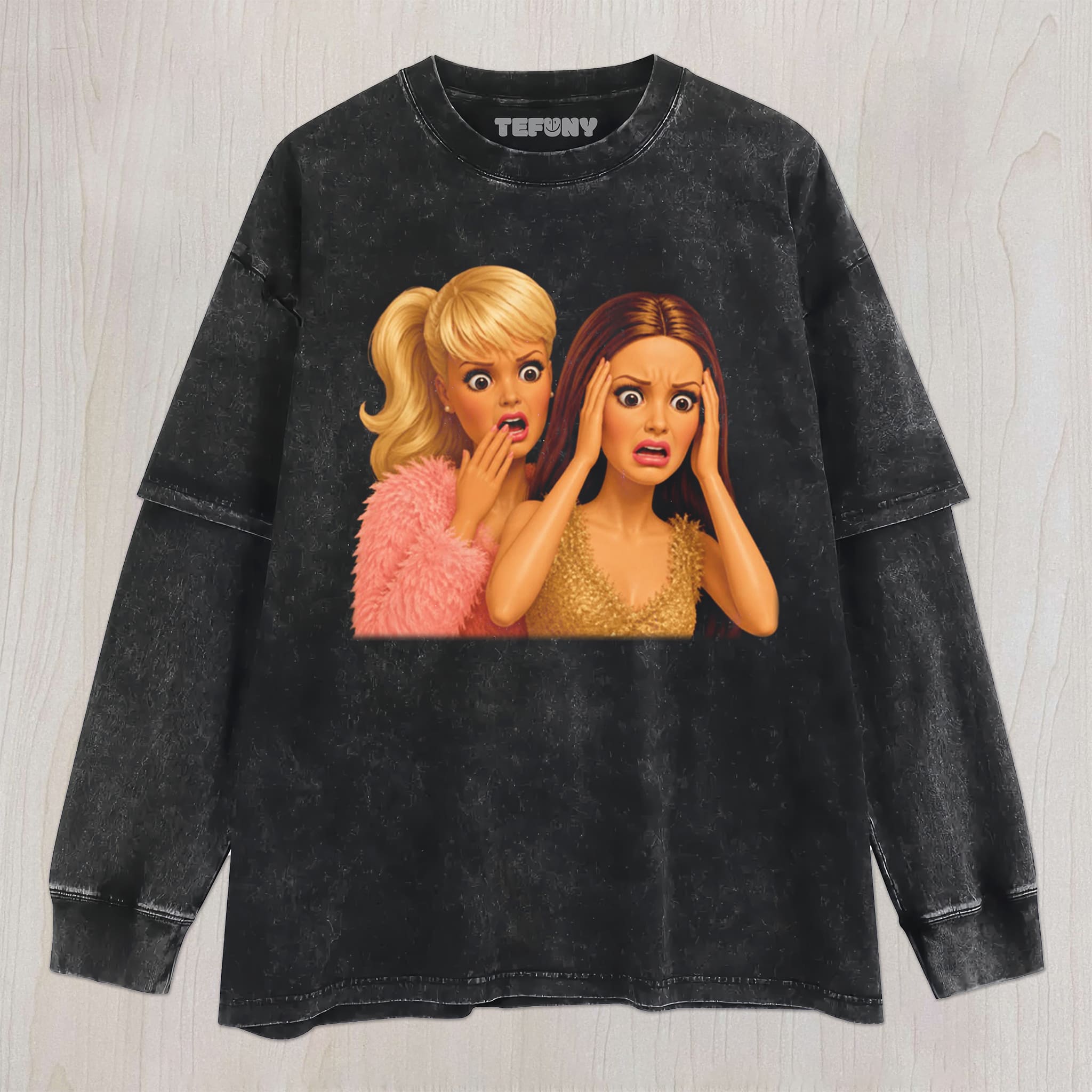 DISTRESSED DOLL MEME V6 UNISEX TEE, TANK TOP, LAYERED LS, SWEATSHIRT & HOODIE