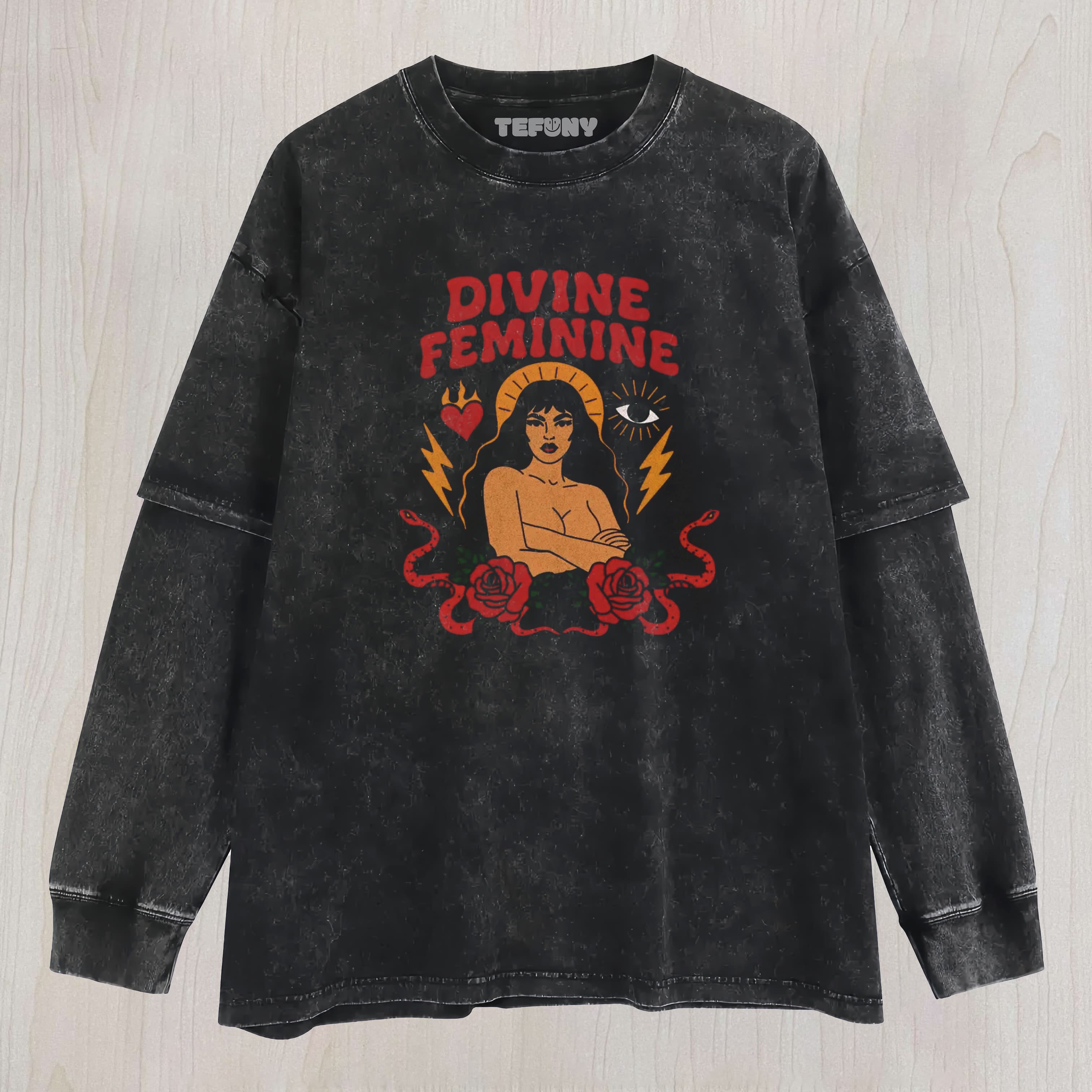 DIVINE FEMININE WASHED UNISEX TEE, TANK TOP, LAYERED LS, SWEATSHIRT & HOODIE