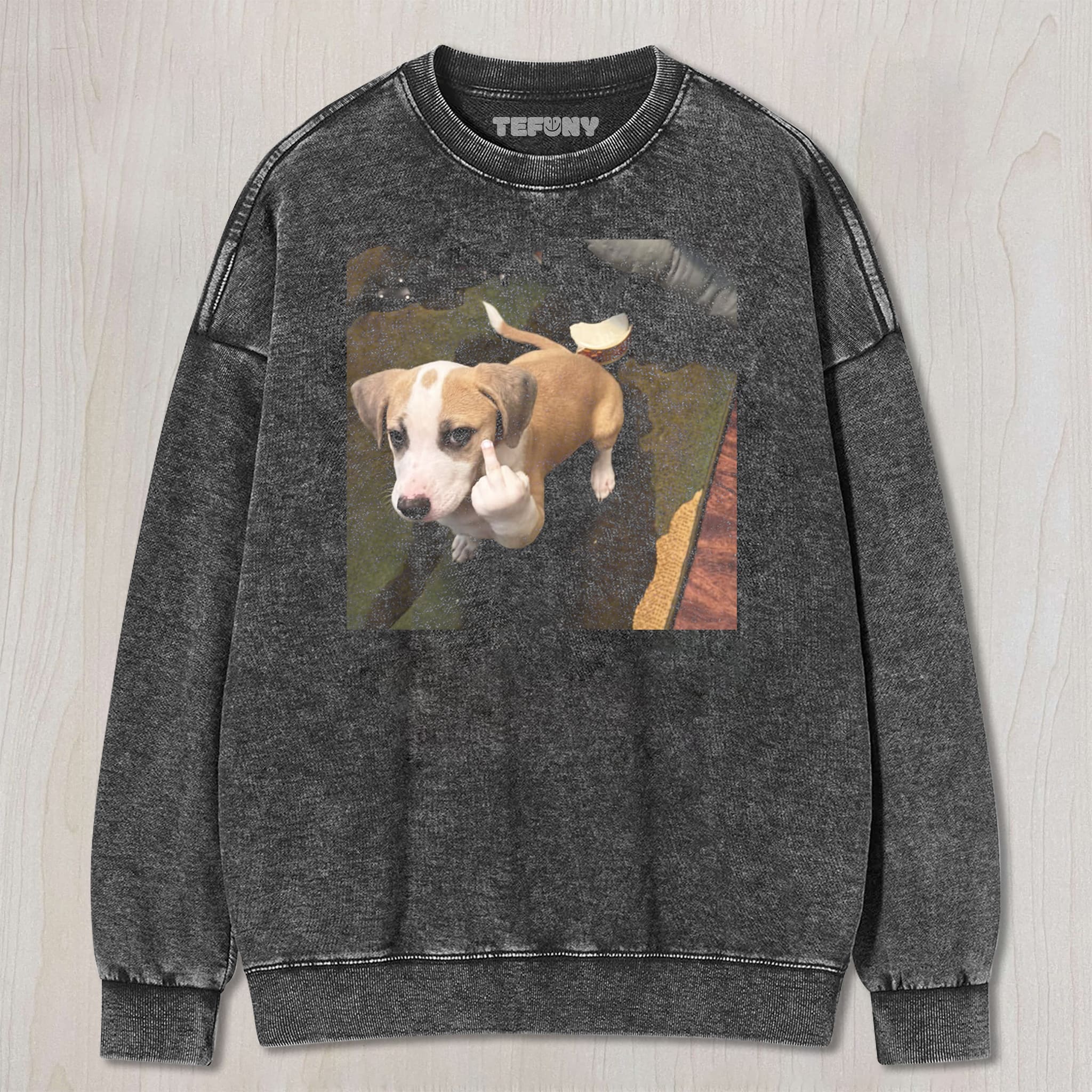 DOG GIVES MIDDLE FINGER UNISEX TEE, TANK TOP, LAYERED LS, SWEATSHIRT & HOODIE