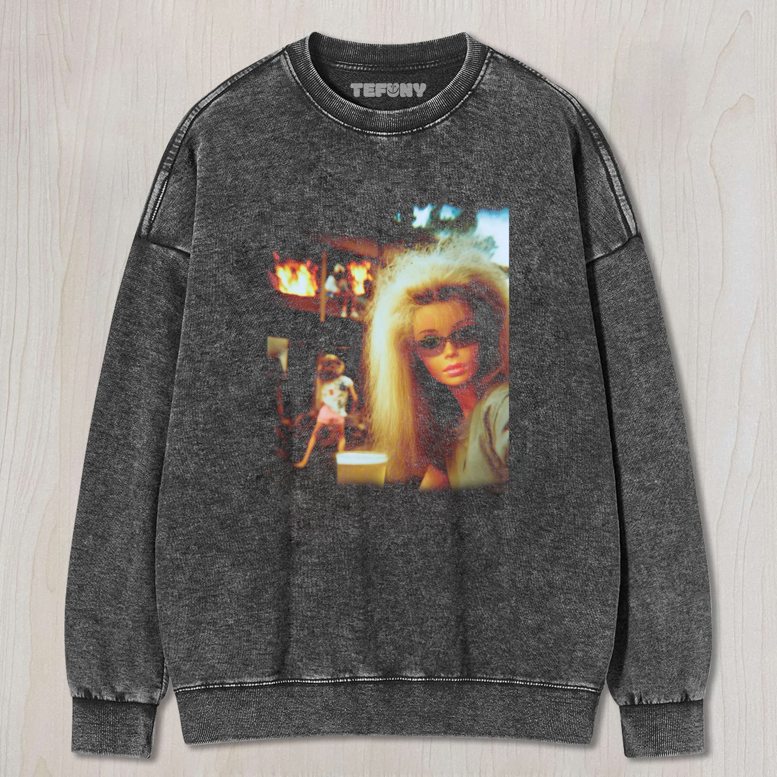 DOLL FACE MEME BURNING DOWN THE HOUSE UNISEX TEE, TANK TOP, LAYERED LS, SWEATSHIRT & HOODIE