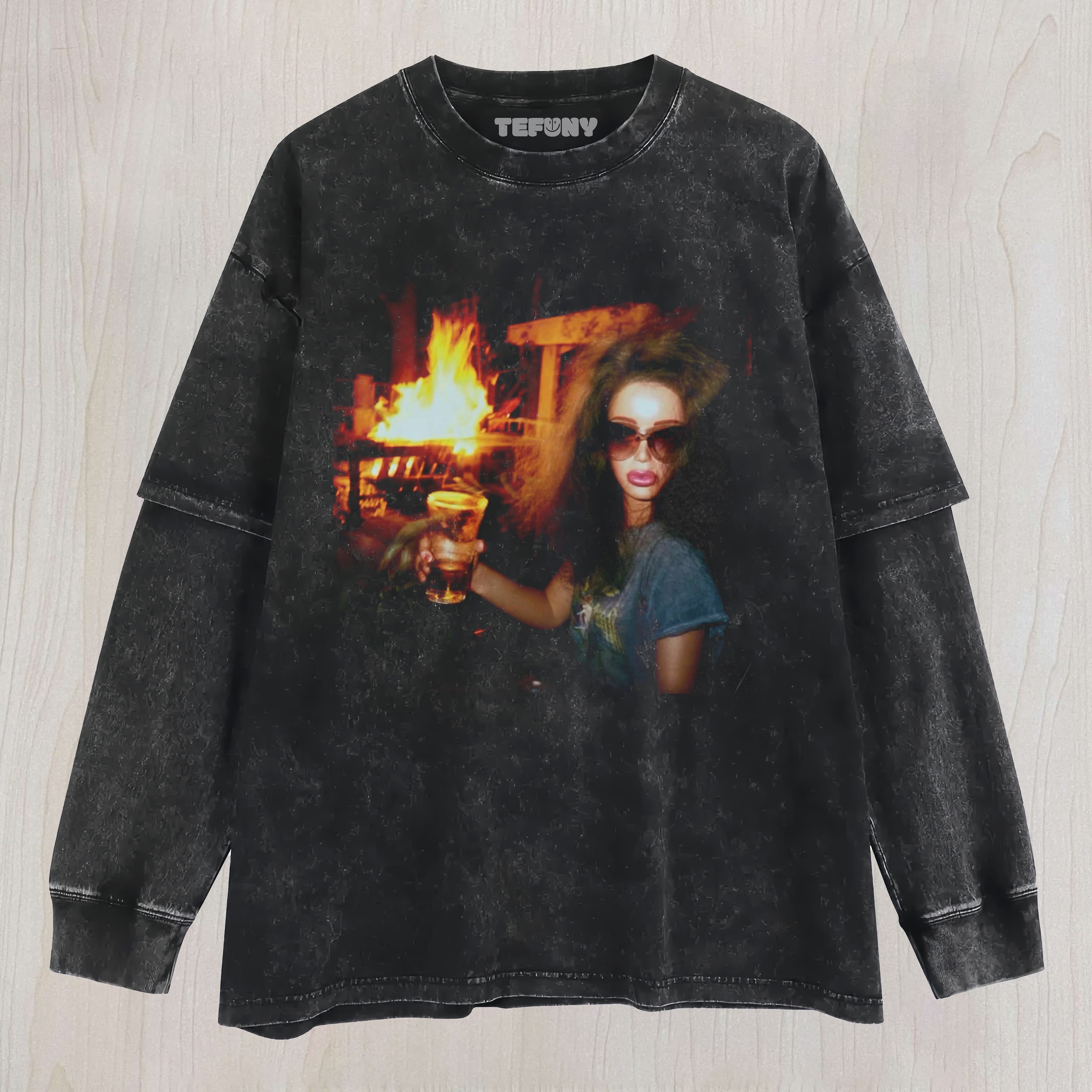 DOLL FACE MEME NIGHTTIME CHEERS UNISEX TEE, TANK TOP, LAYERED LS, SWEATSHIRT & HOODIE