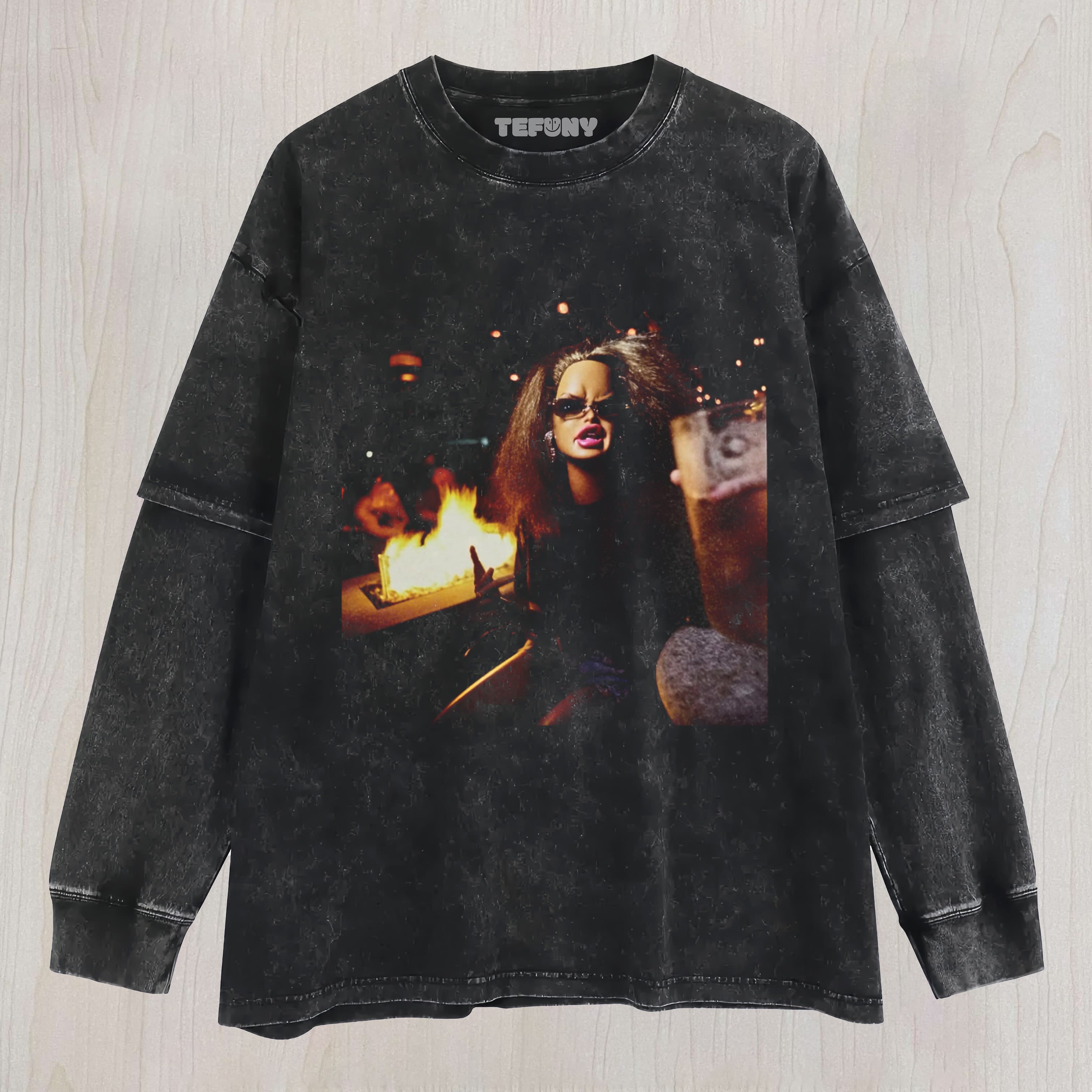 DOLL FACE MEME PATIO VIBES ONLY UNISEX TEE, TANK TOP, LAYERED LS, SWEATSHIRT & HOODIE
