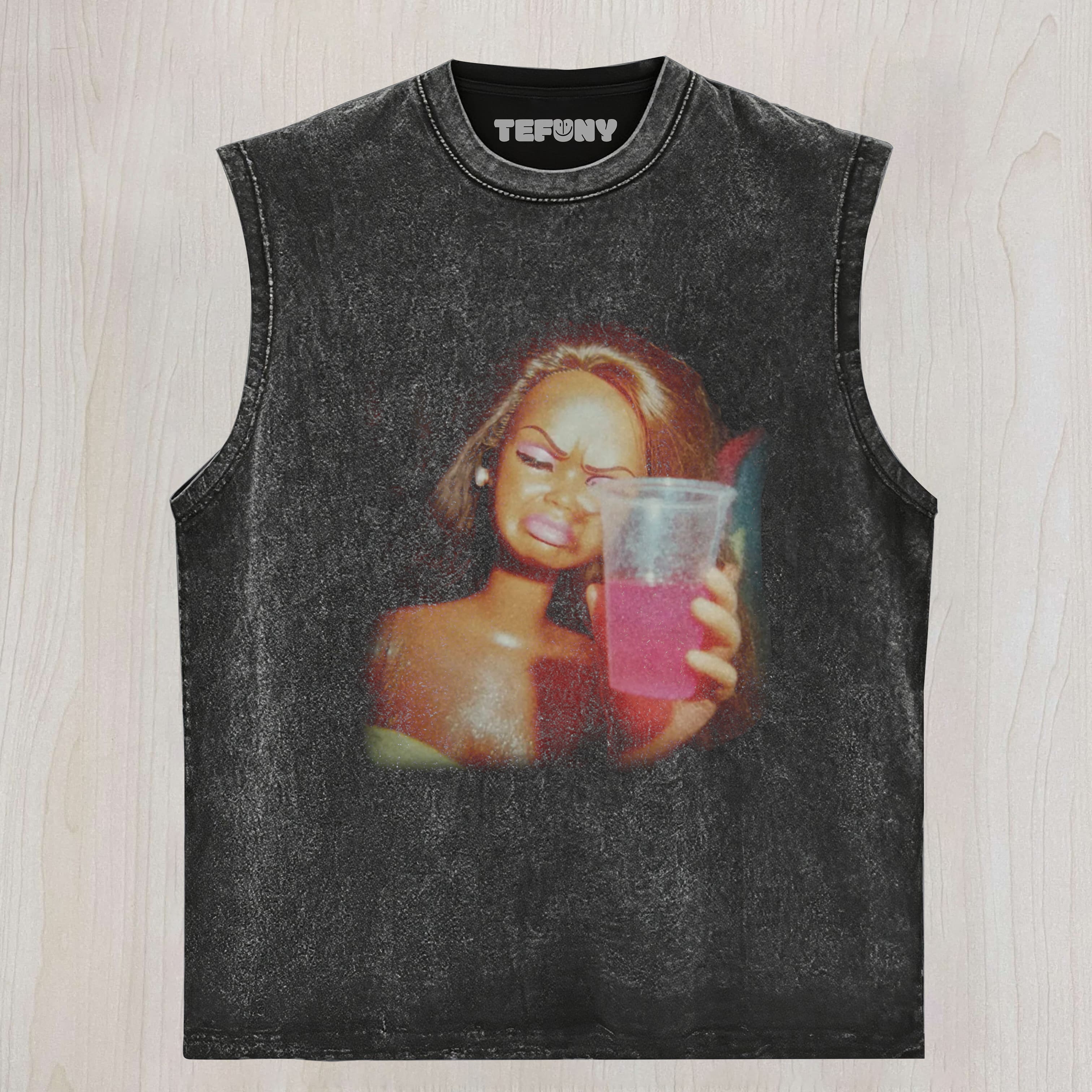DOLL FACE MEME PINK DRINK UNISEX TEE, TANK TOP, LAYERED LS, SWEATSHIRT & HOODIE