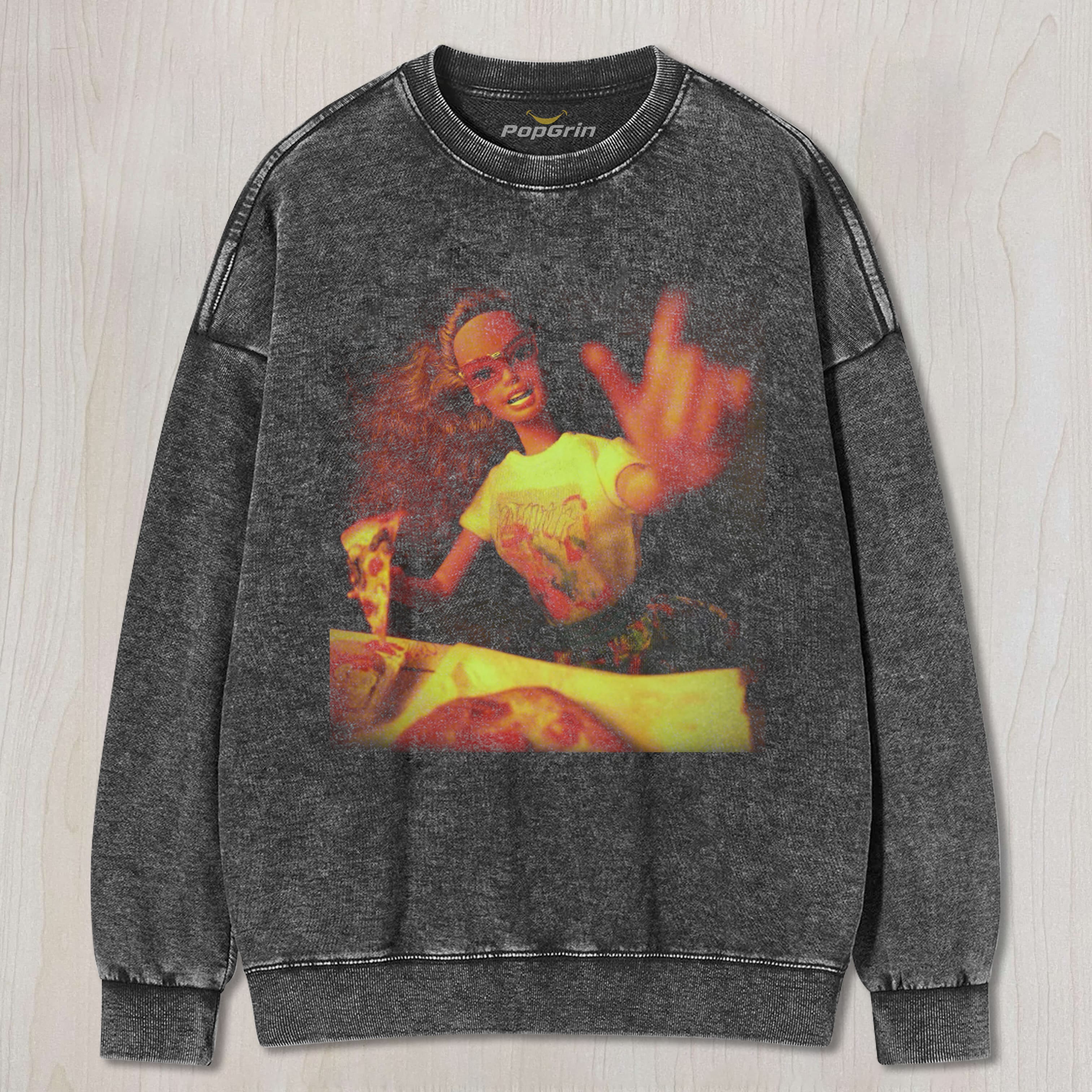 DOLL FACE MEME PIZZA NIGHT VIBE UNISEX TEE, TANK TOP, LAYERED LS, SWEATSHIRT & HOODIE