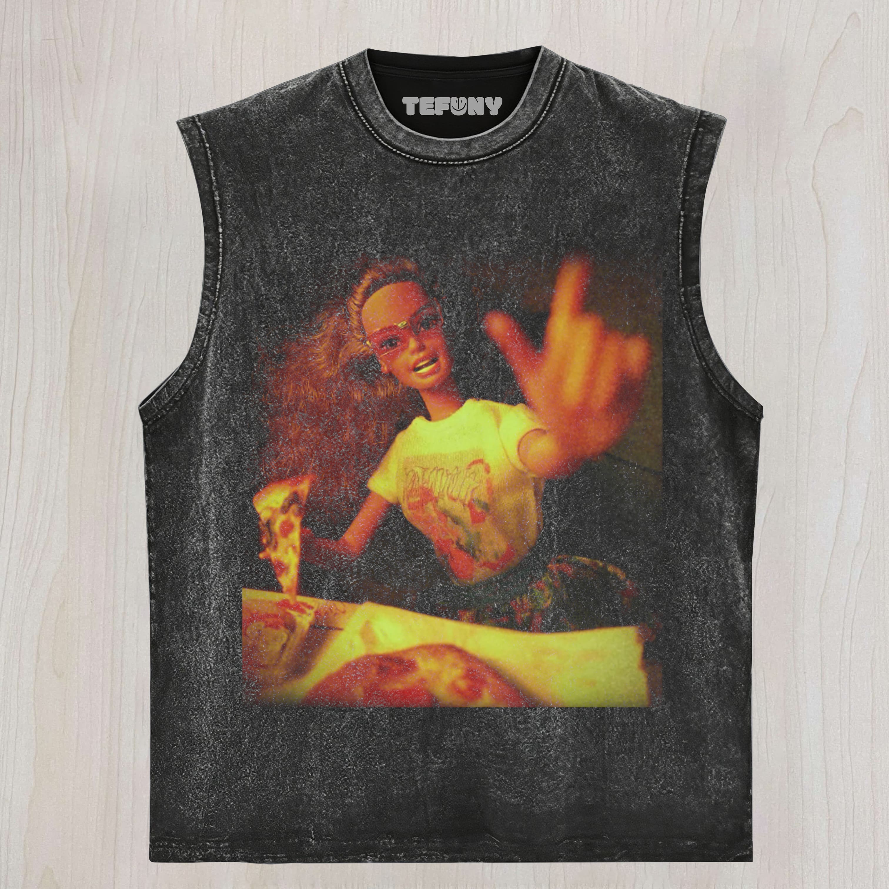 DOLL FACE MEME PIZZA NIGHT VIBE UNISEX TEE, TANK TOP, LAYERED LS, SWEATSHIRT & HOODIE