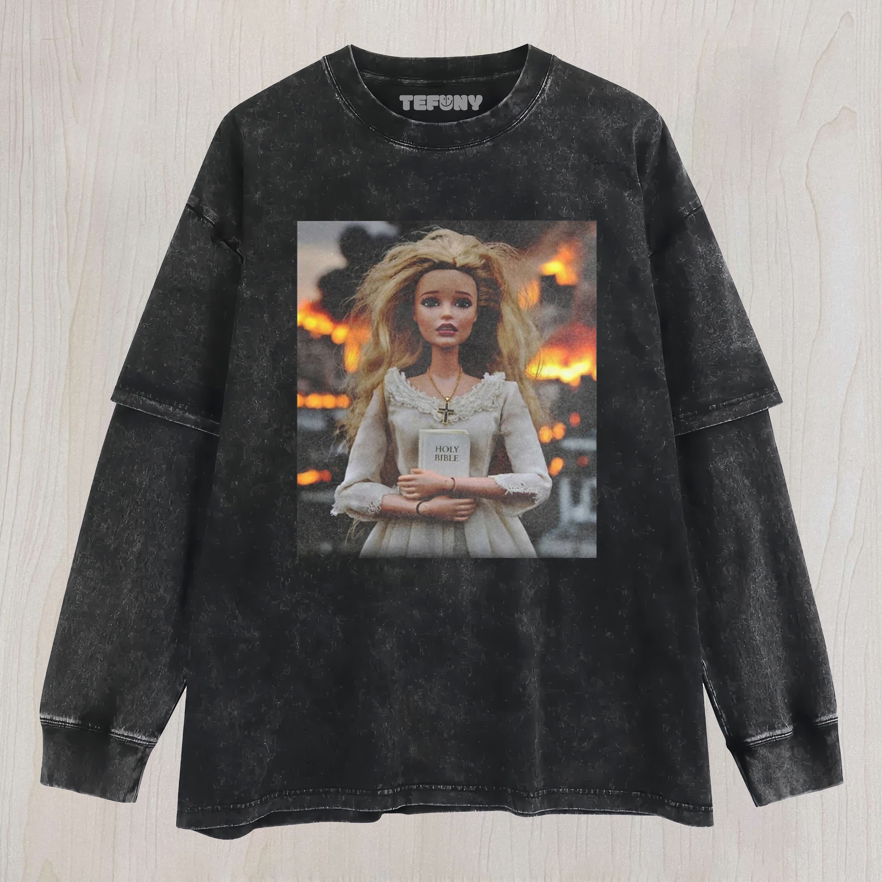 DOLL FACE MEME SCORCHED FAITH UNISEX TEE, TANK TOP, LAYERED LS, SWEATSHIRT & HOODIE