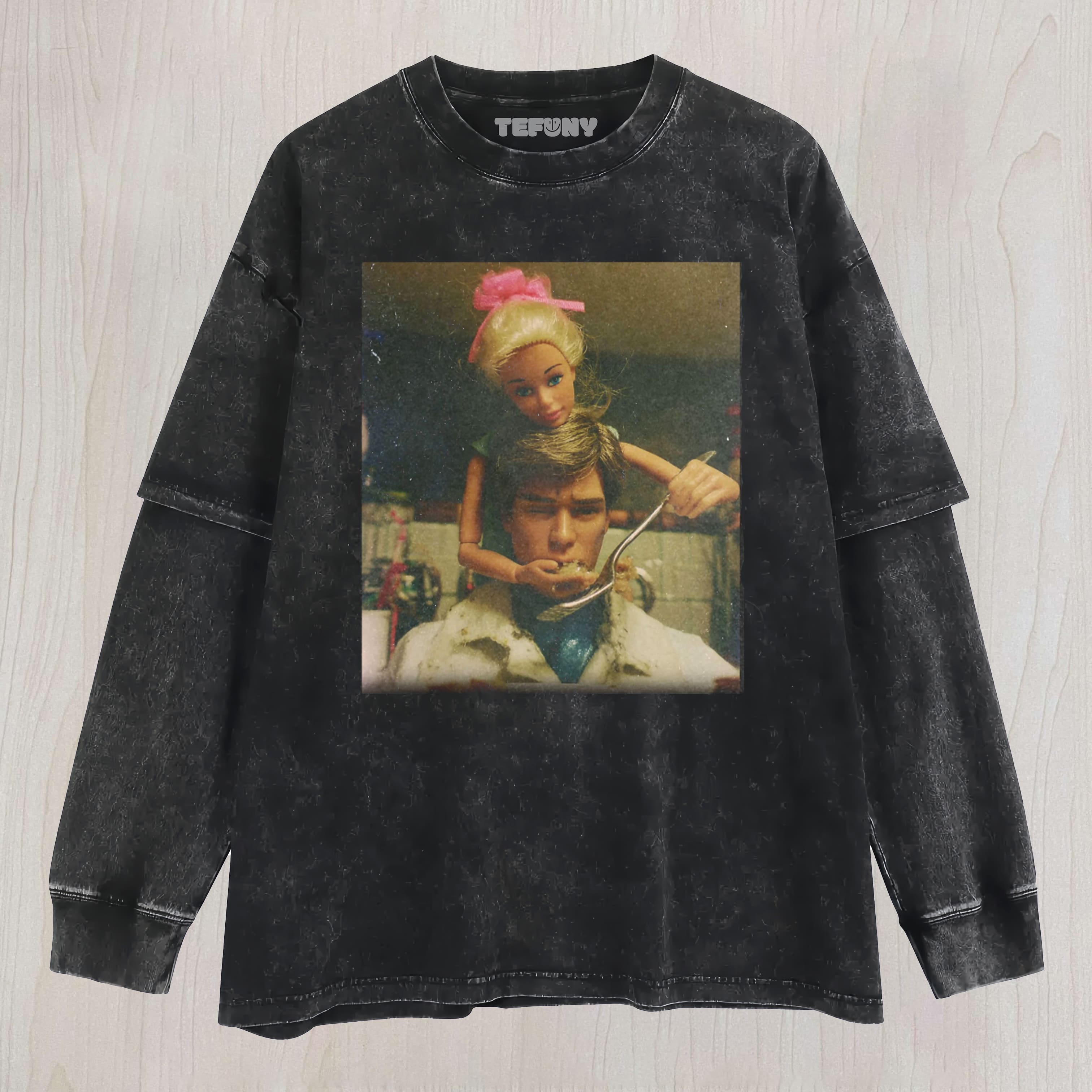 DOLL FACE MEME TABLE MANNERS UNISEX TEE, TANK TOP, LAYERED LS, SWEATSHIRT & HOODIE