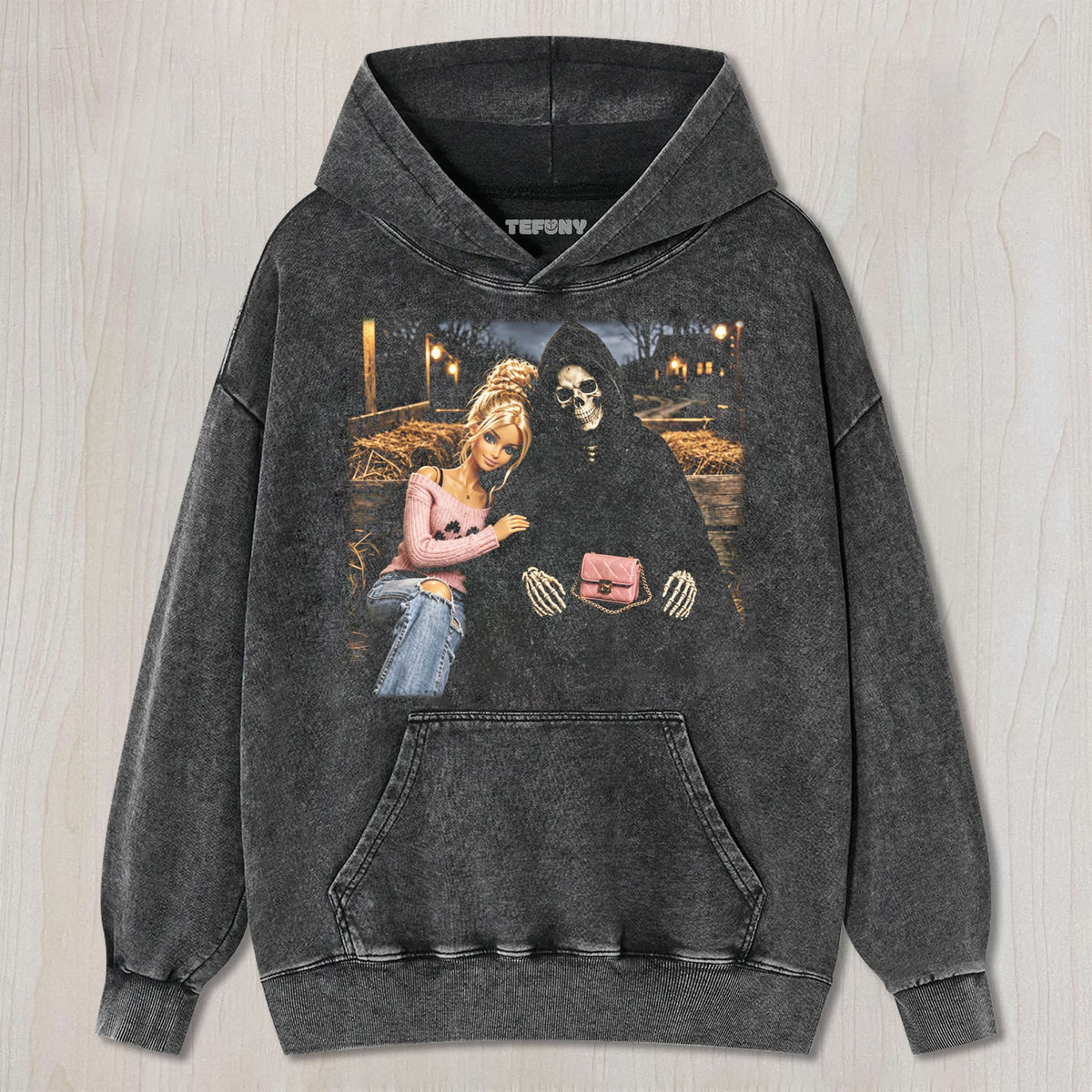 DOLL GIRL GRIM REAPER HALLOWEEN UNISEX TEE, TANK TOP, LAYERED LS, SWEATSHIRT & HOODIE