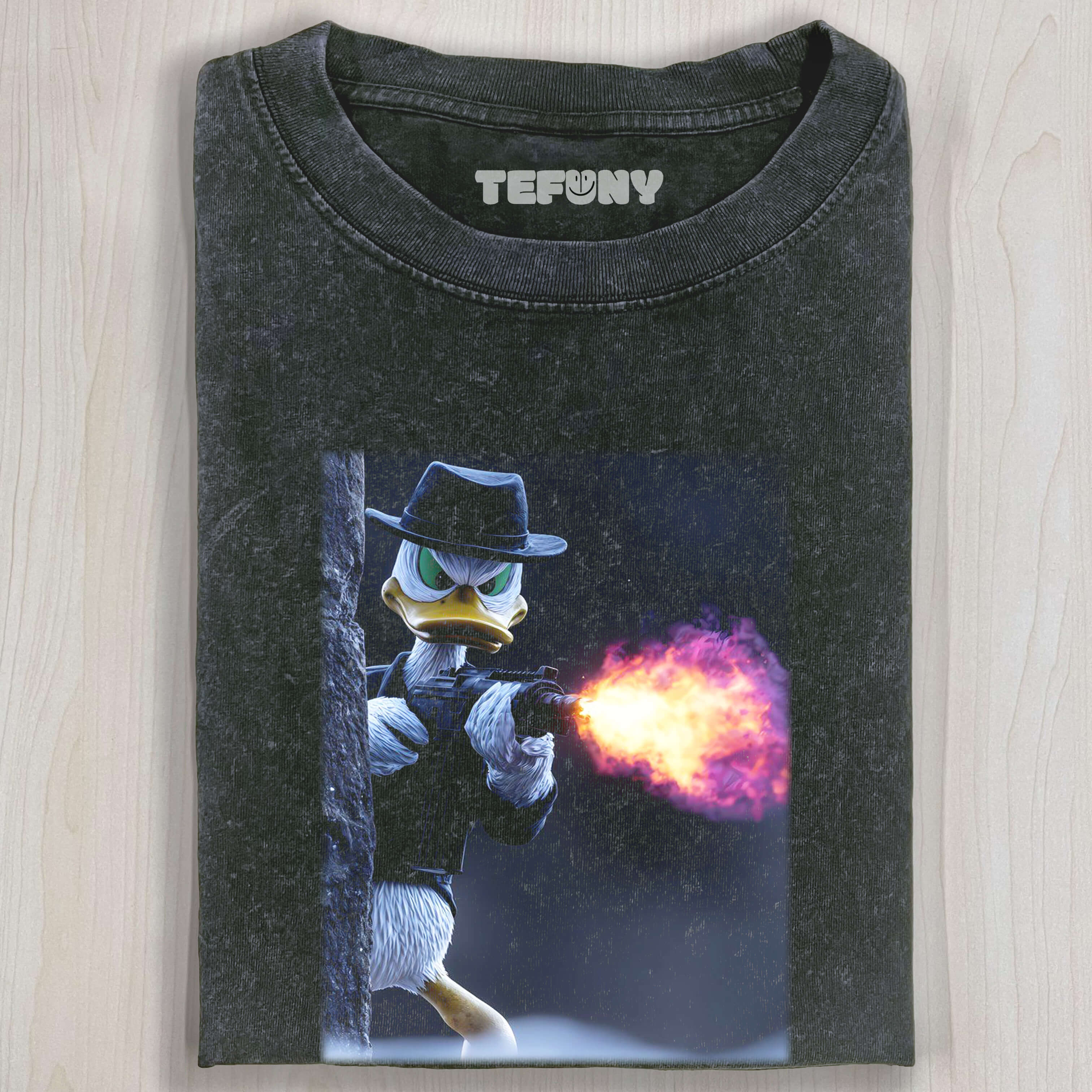 DONALD DUCK HOLDING A FLAMETHROWER T-SHIRT
