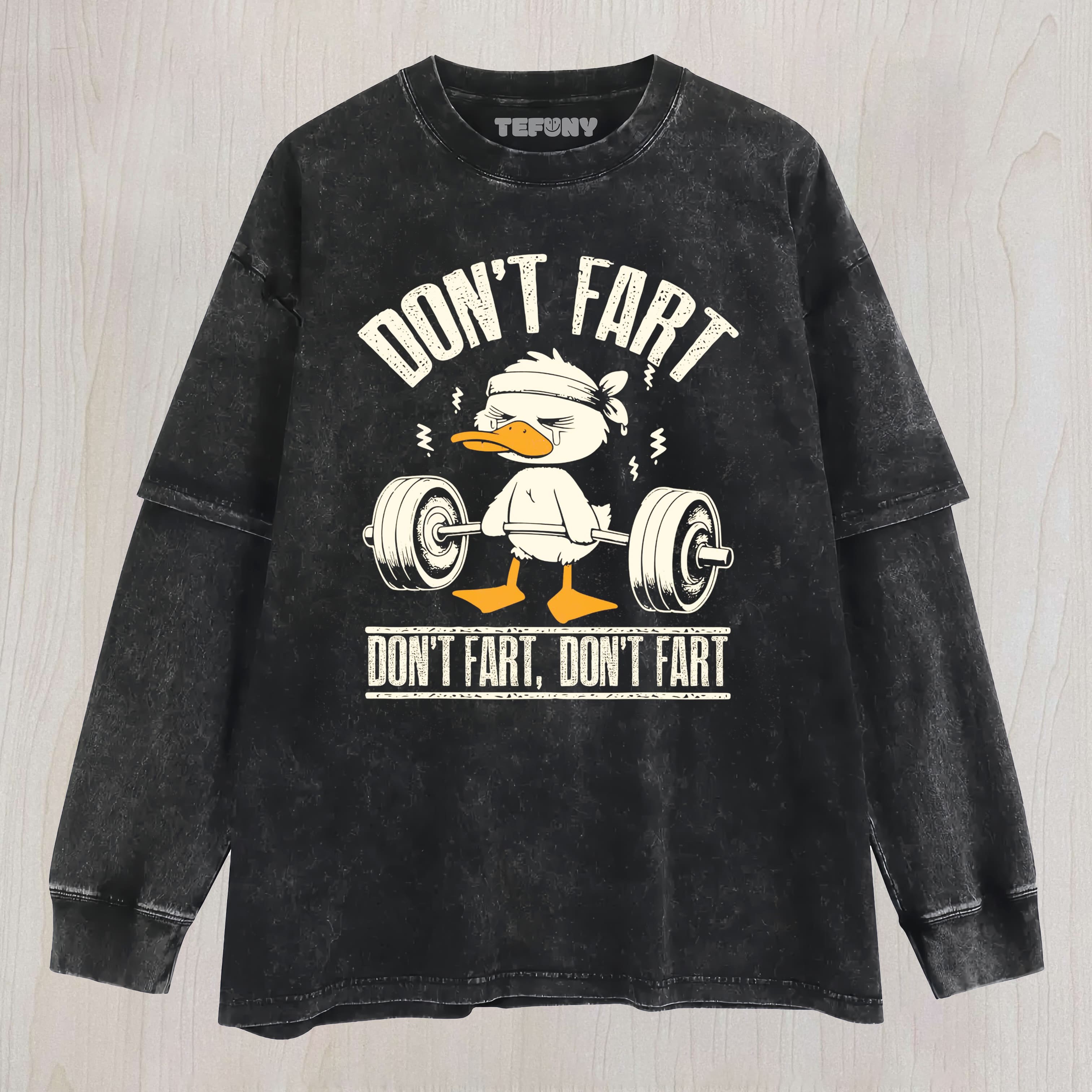 DON'T FART DUCK MEME LAYERED LONG SLEEVE