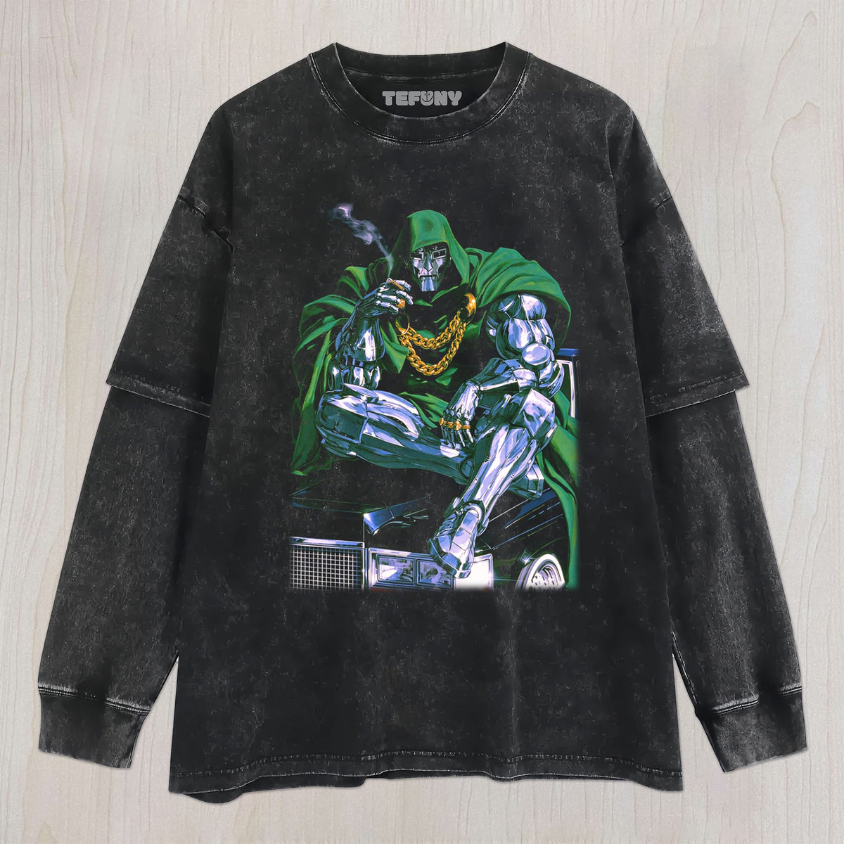DR.DOOM SITTING ON THE CAR UNISEX TEE, TANK TOP, LAYERED LS, SWEATSHIRT & HOODIE
