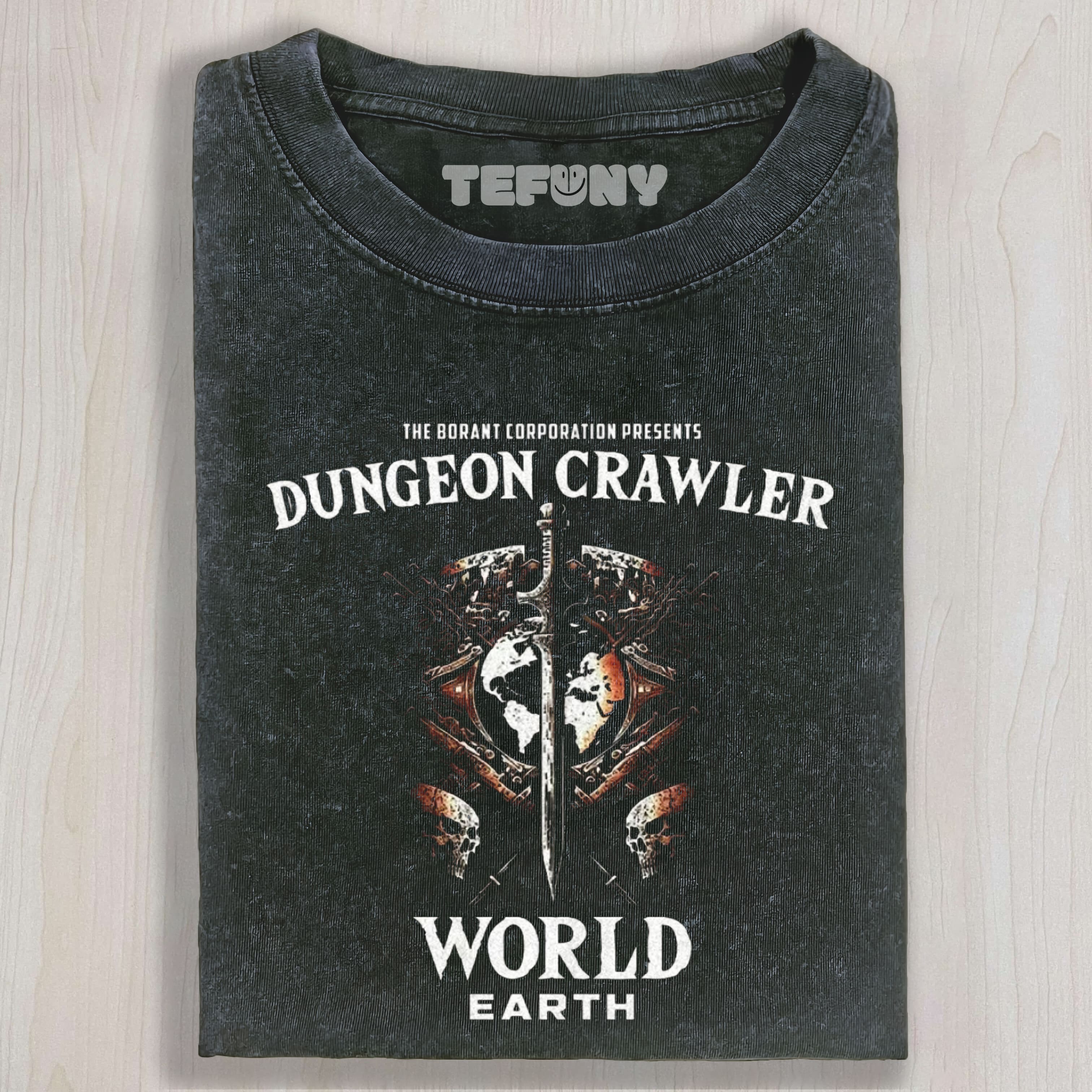 DUNGEON CRAWLER WORLD EARTH FANTASY RPG WASHED TEE & SWEAT & HOOD