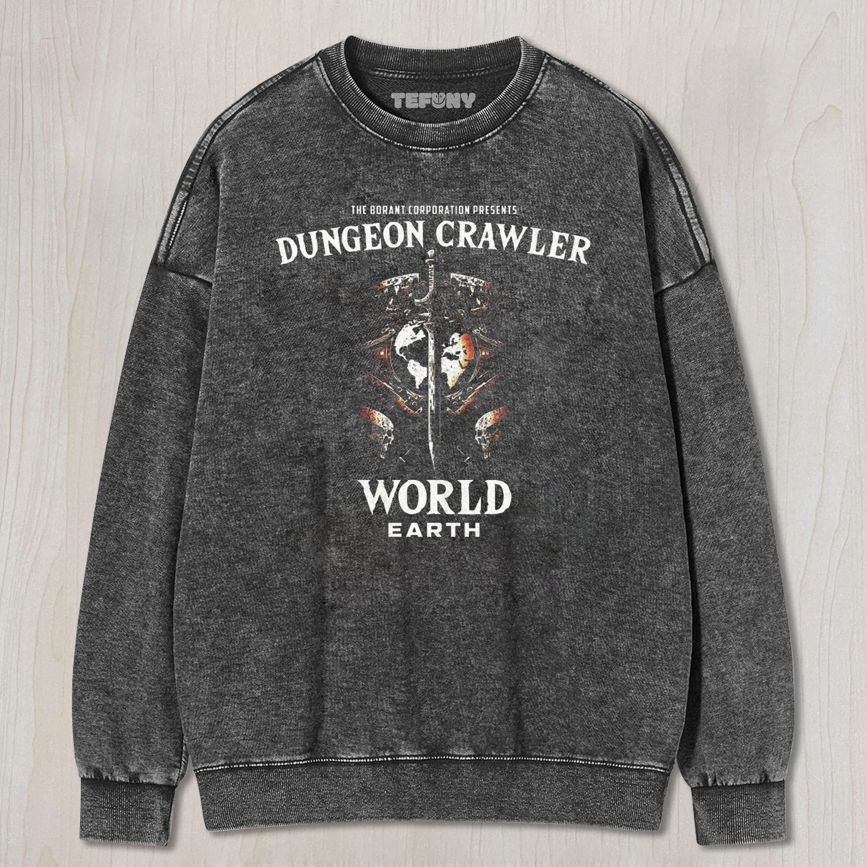 DUNGEON CRAWLER WORLD EARTH FANTASY RPG WASHED TEE & SWEAT & HOOD