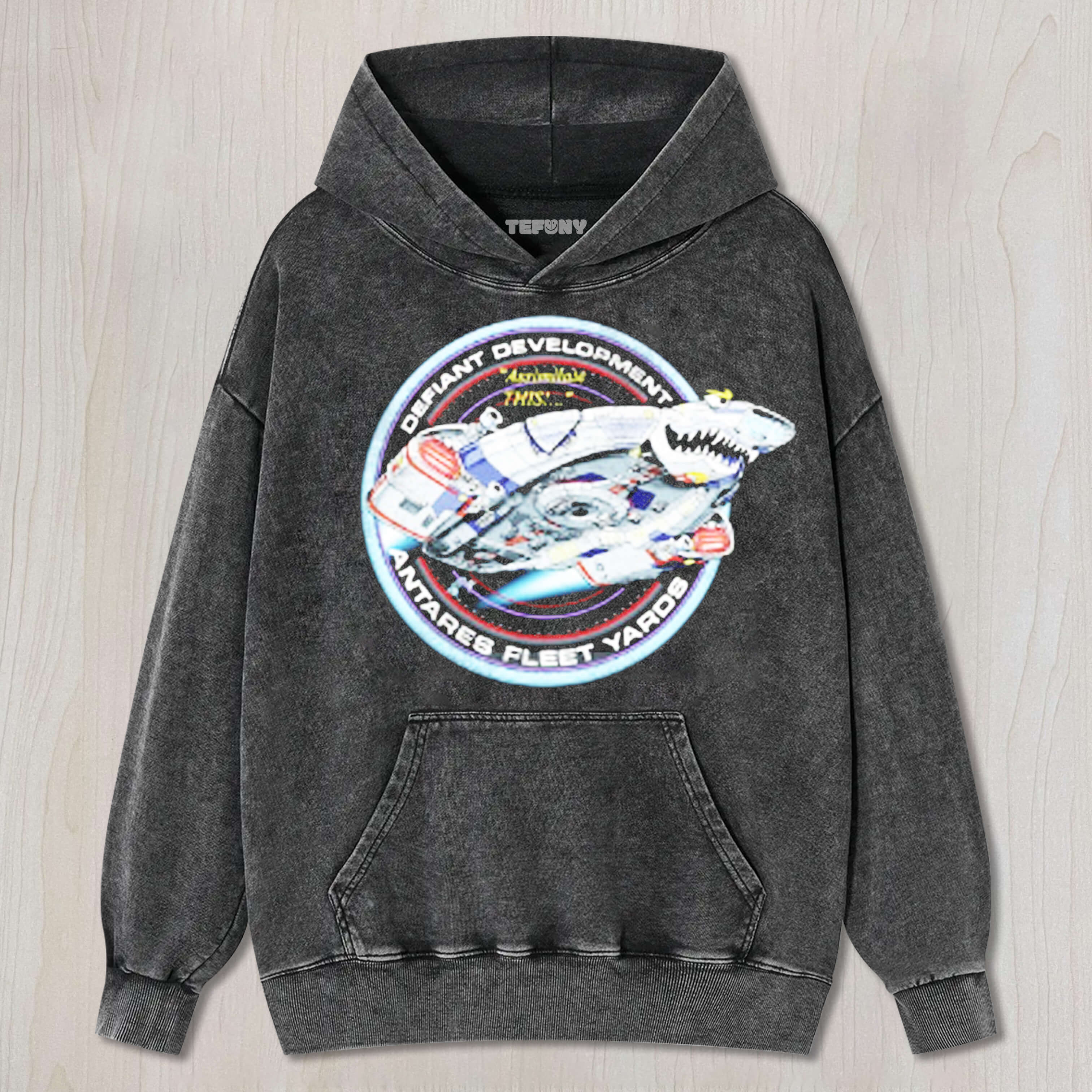 DEEP SPACE NINE DEFIANT DEVELOPMENT PATCH STATRE TEE & SWEAT & HOOD