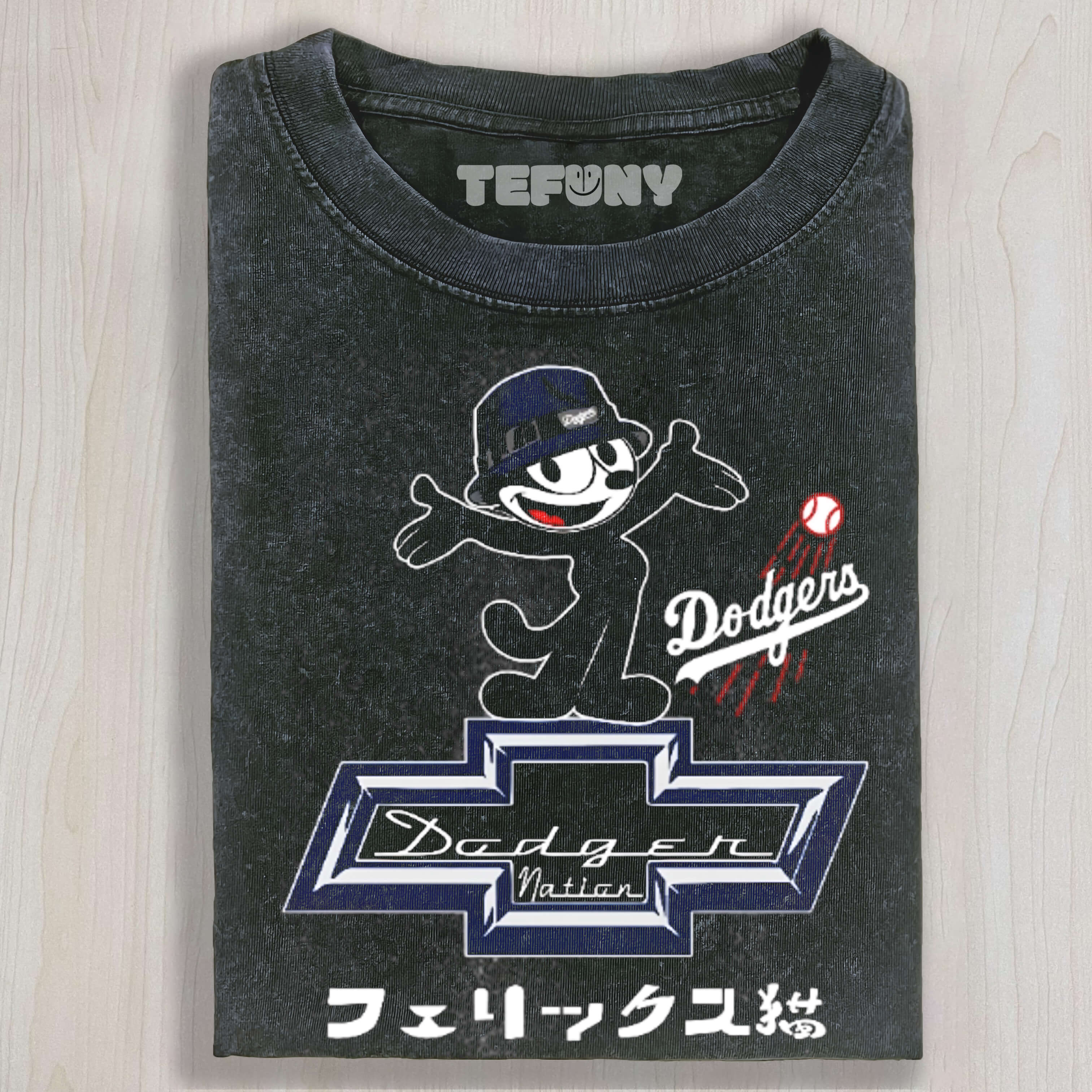 DODGERS FELIX THE CAT BASEBALL VINTAGE WASH JAPANESE DESIGN TEE & SWEAT & HOOD