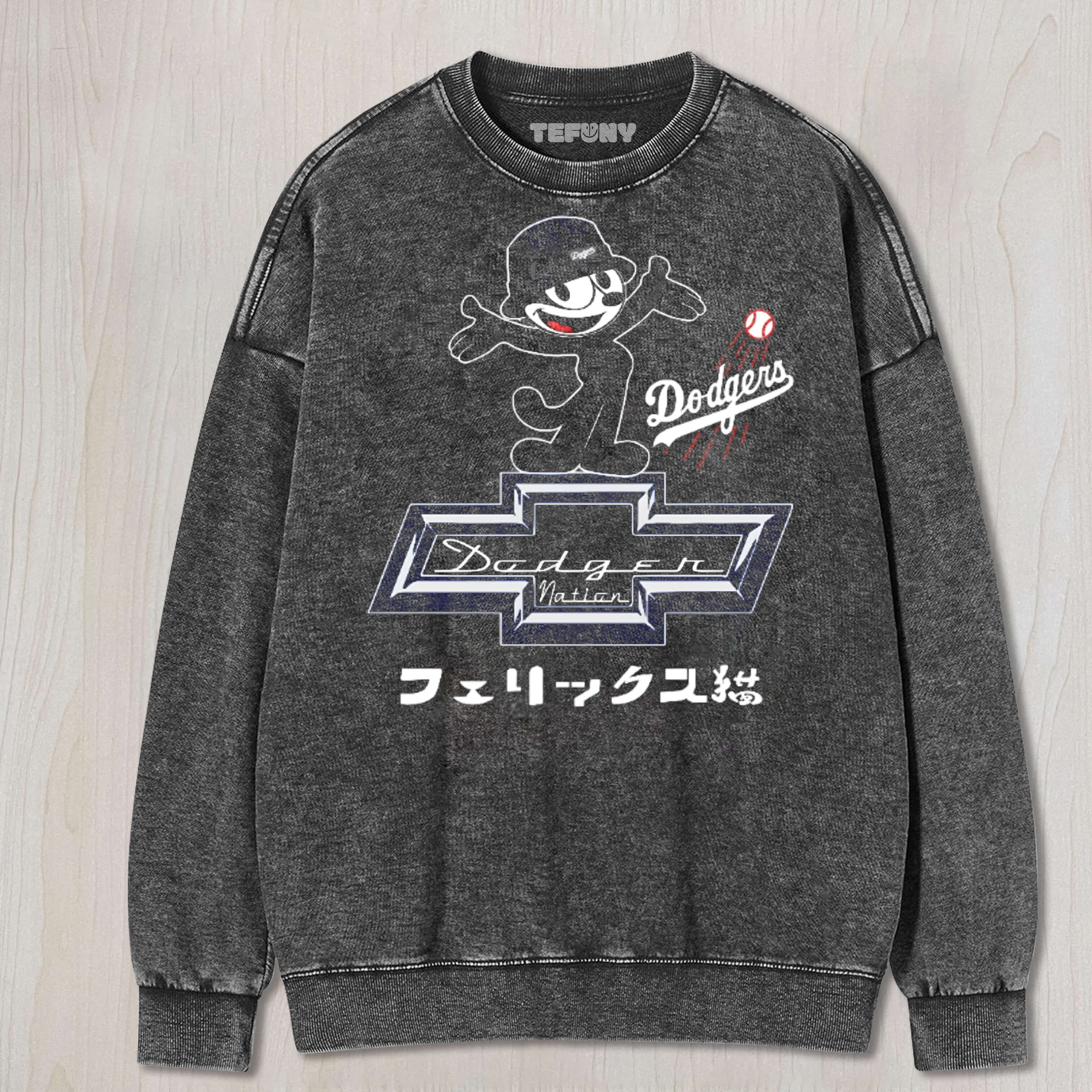 DODGERS FELIX THE CAT BASEBALL VINTAGE WASH JAPANESE DESIGN TEE & SWEAT & HOOD