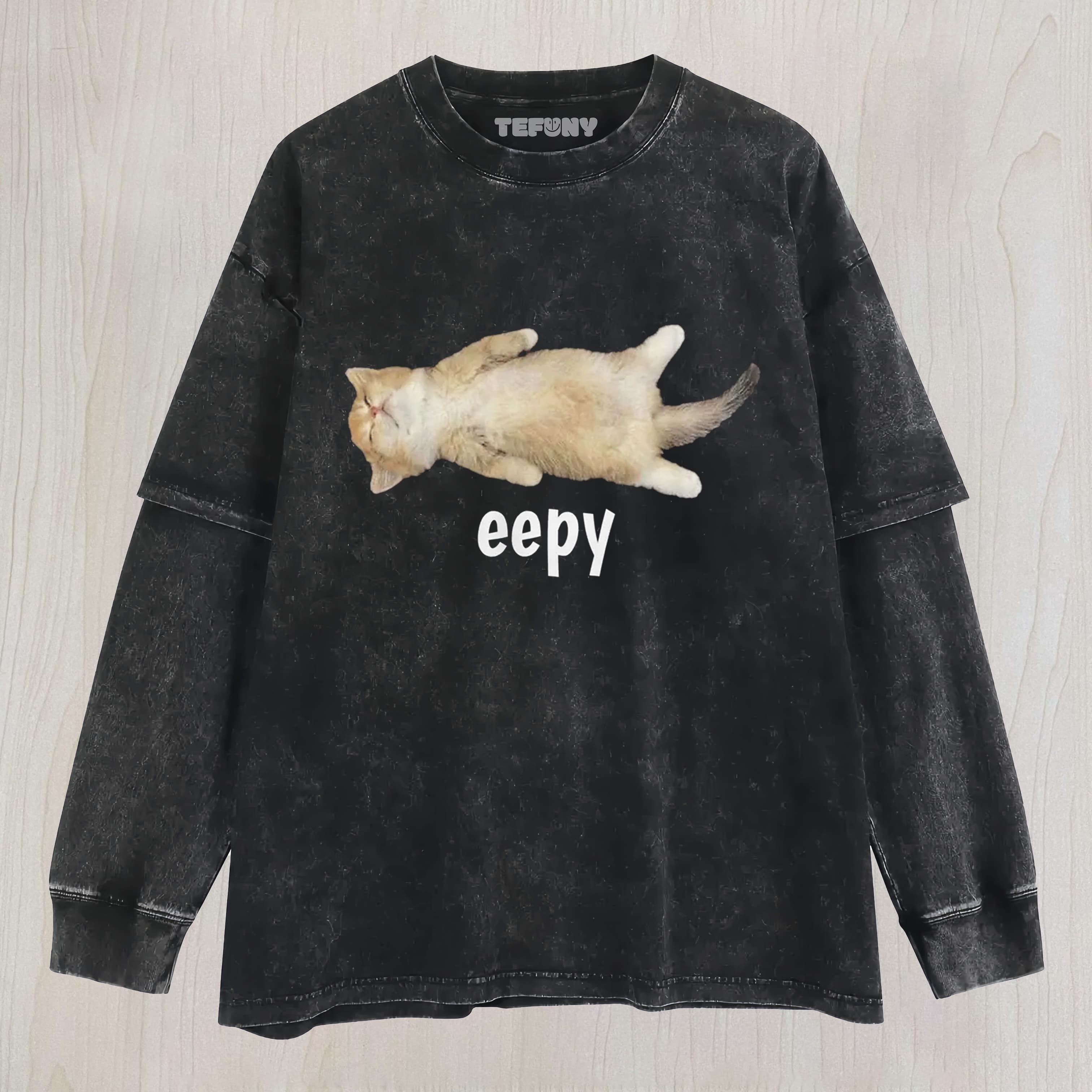 EEPY CAT MEME LAYERED LONG SLEEVE