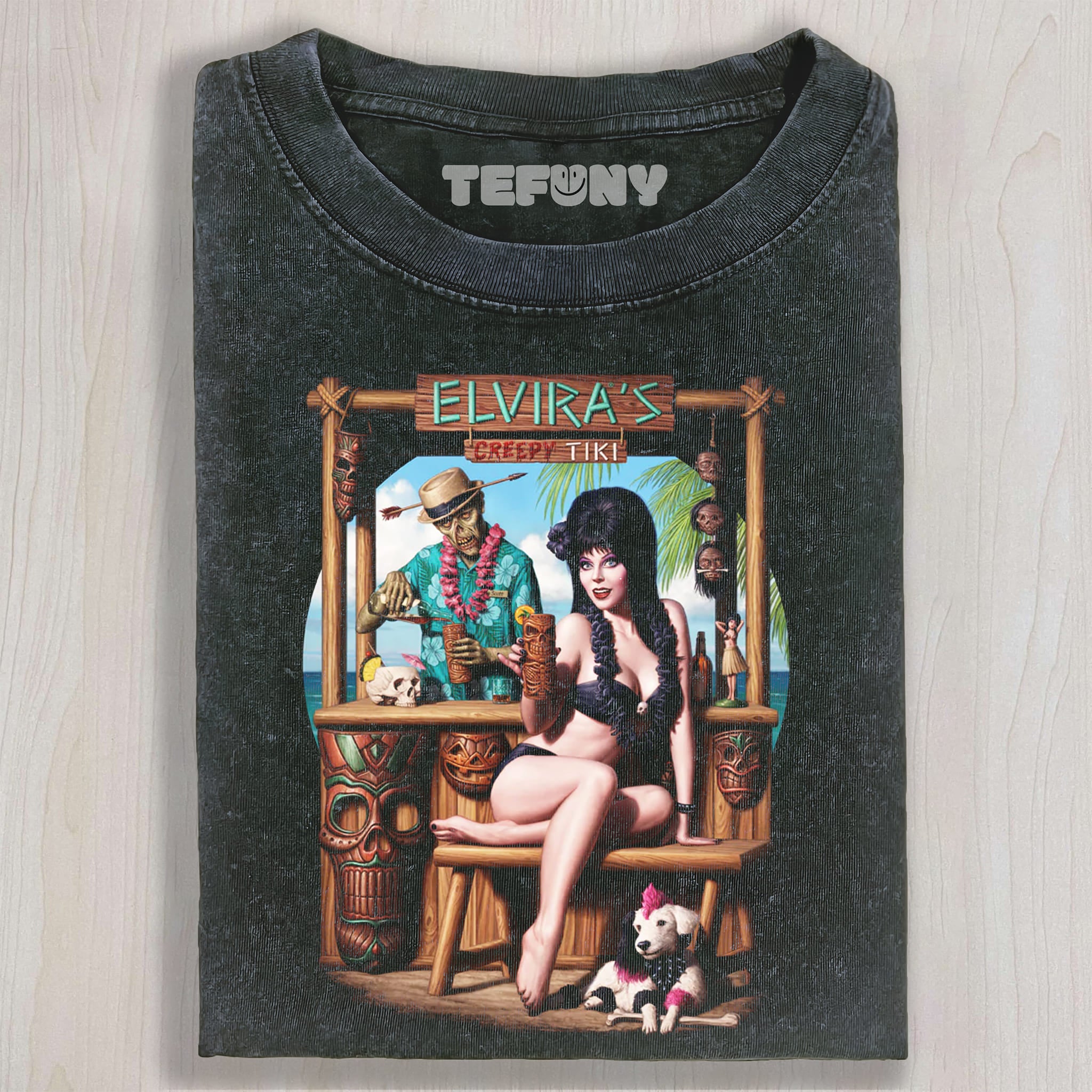 ELVIRA'S CREEPY TIKI UNISEX TEE, TANK TOP, LAYERED LS, SWEATSHIRT & HOODIE