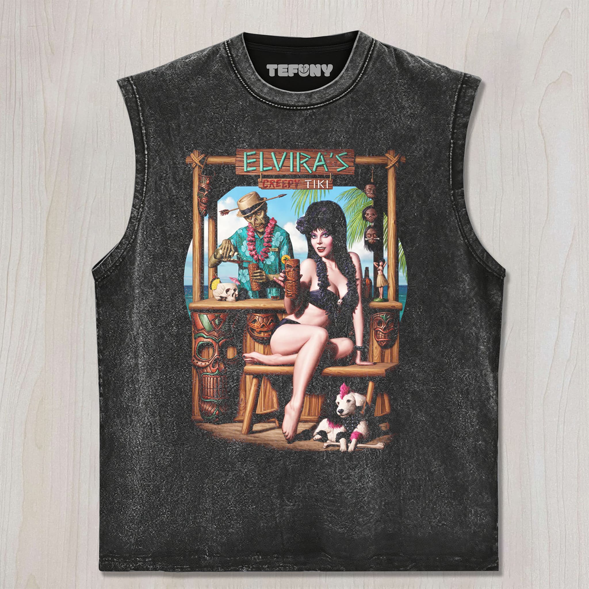 ELVIRA'S CREEPY TIKI UNISEX TEE, TANK TOP, LAYERED LS, SWEATSHIRT & HOODIE