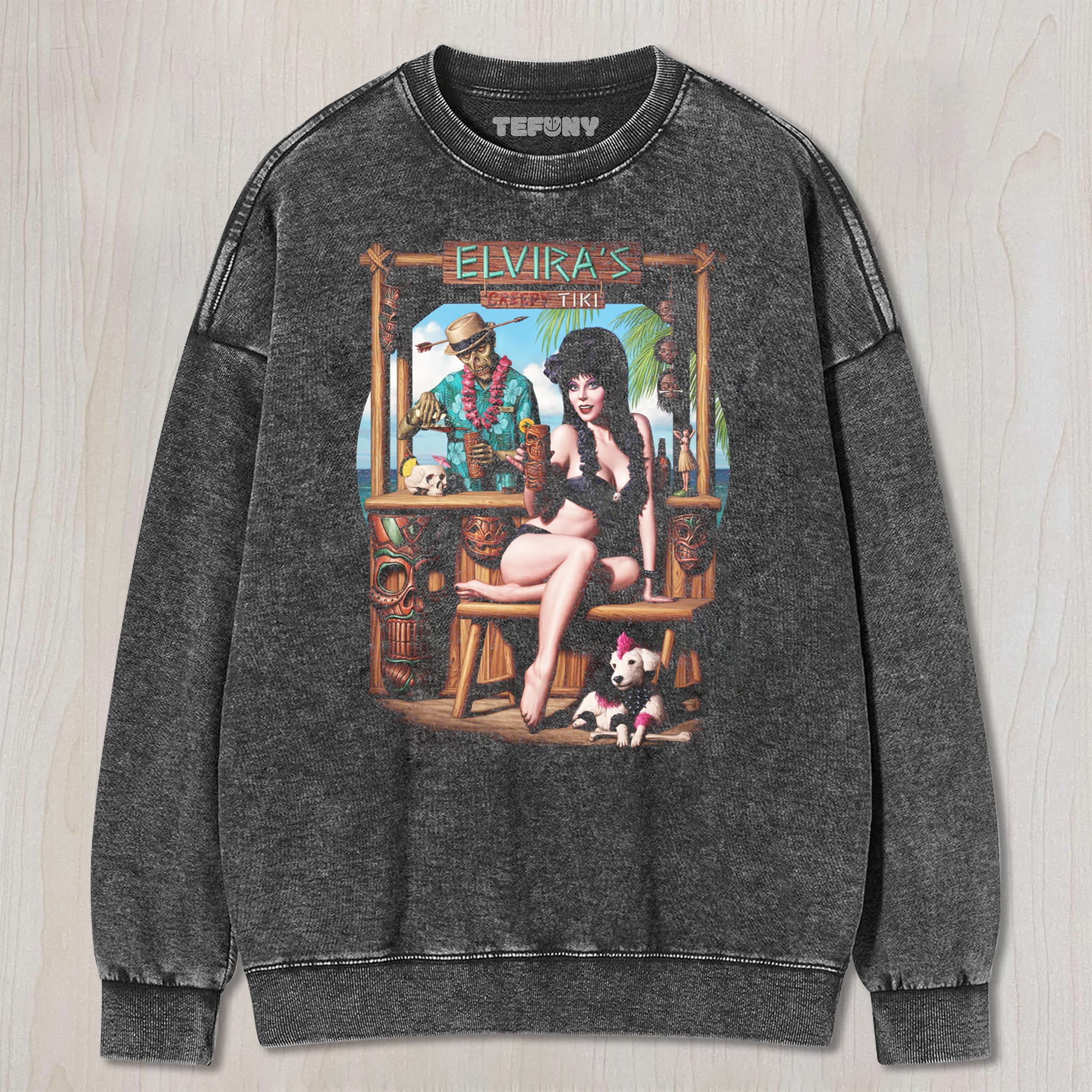 ELVIRA'S CREEPY TIKI UNISEX TEE, TANK TOP, LAYERED LS, SWEATSHIRT & HOODIE