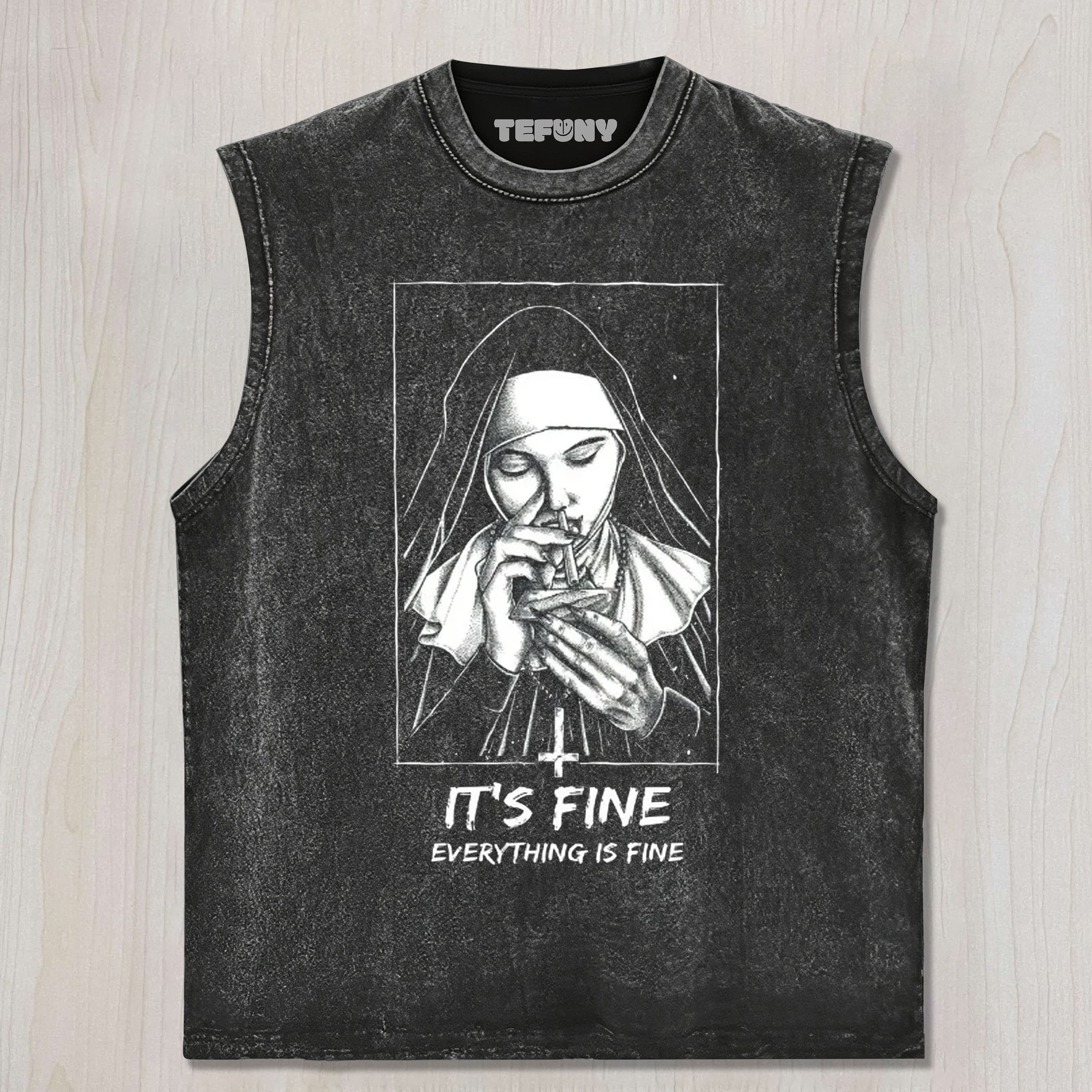 EVERYTHING IS FINE DRUG NUN TANK TOP