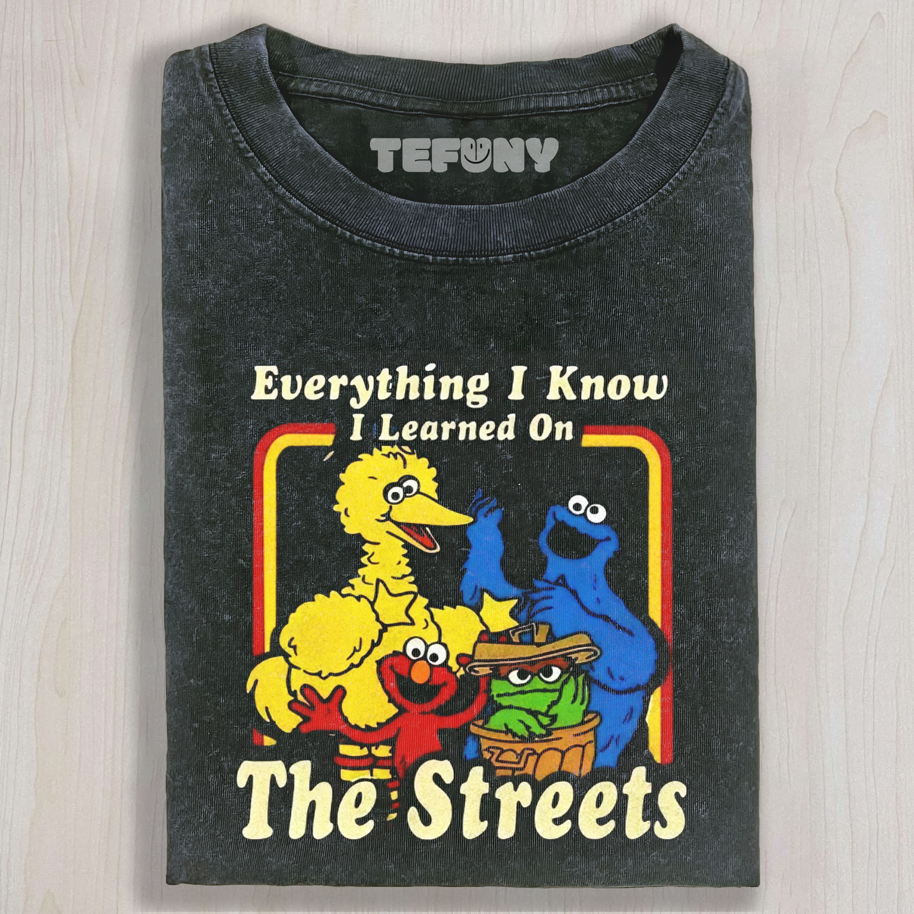 EVERYTHING I KNOW I LEARNED ON THE STREETS WASHED TEE & SWEAT & HOOD