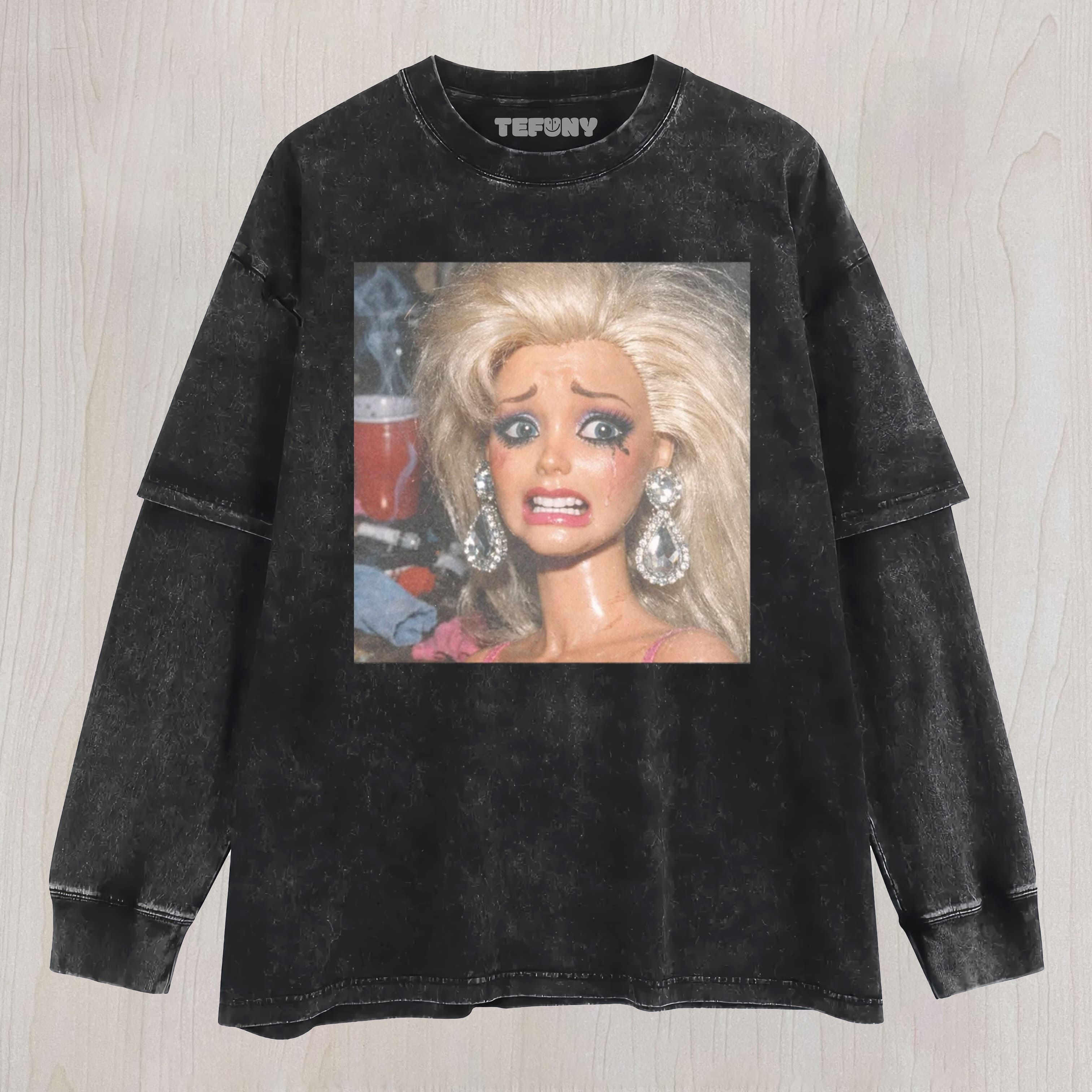 FACE DOLL GIRL FUNNY MEME1 UNISEX TEE, TANK TOP, LAYERED LS, SWEATSHIRT & HOODIE
