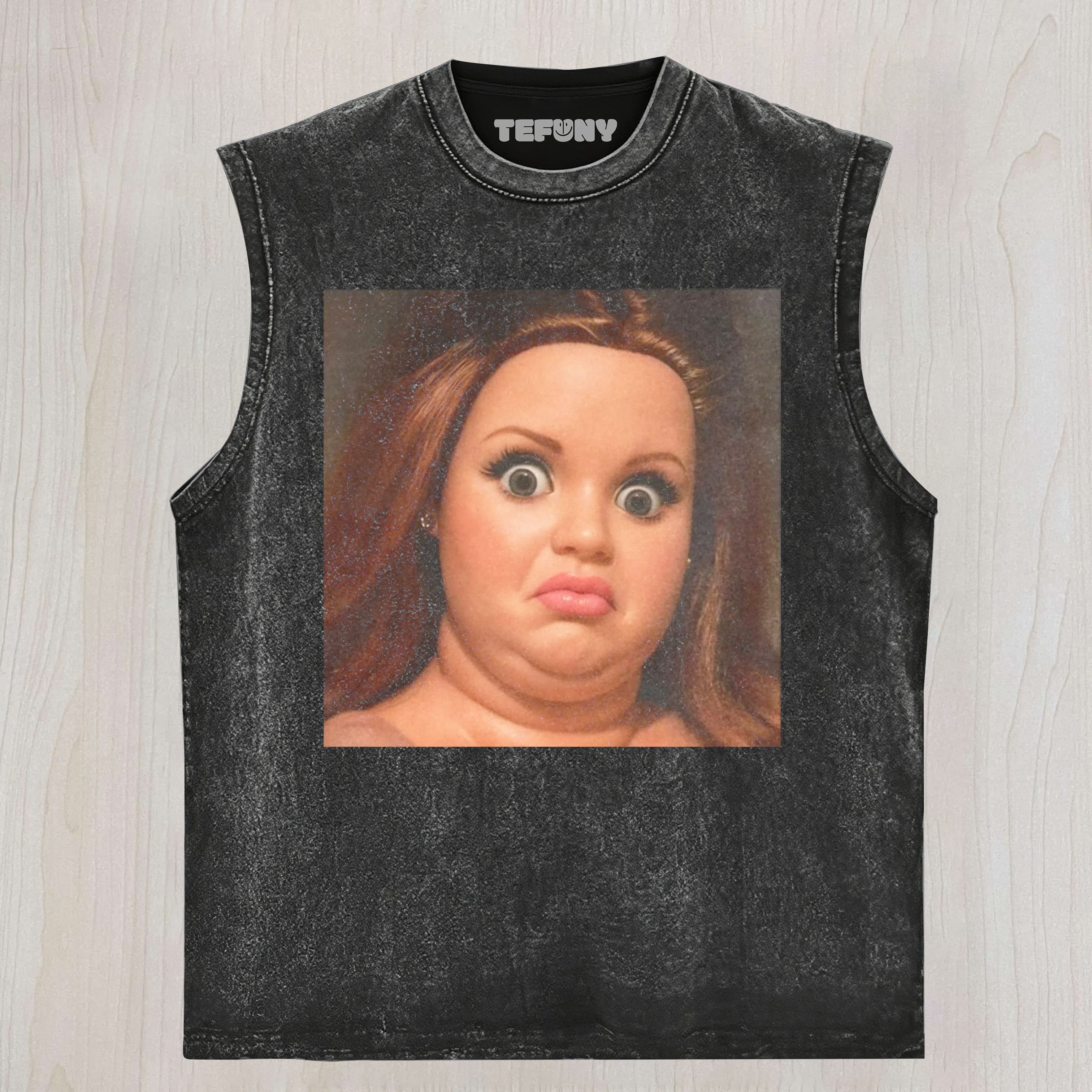 FACE DOLL GIRL FUNNY MEME1 UNISEX TEE, TANK TOP, LAYERED LS, SWEATSHIRT & HOODIE