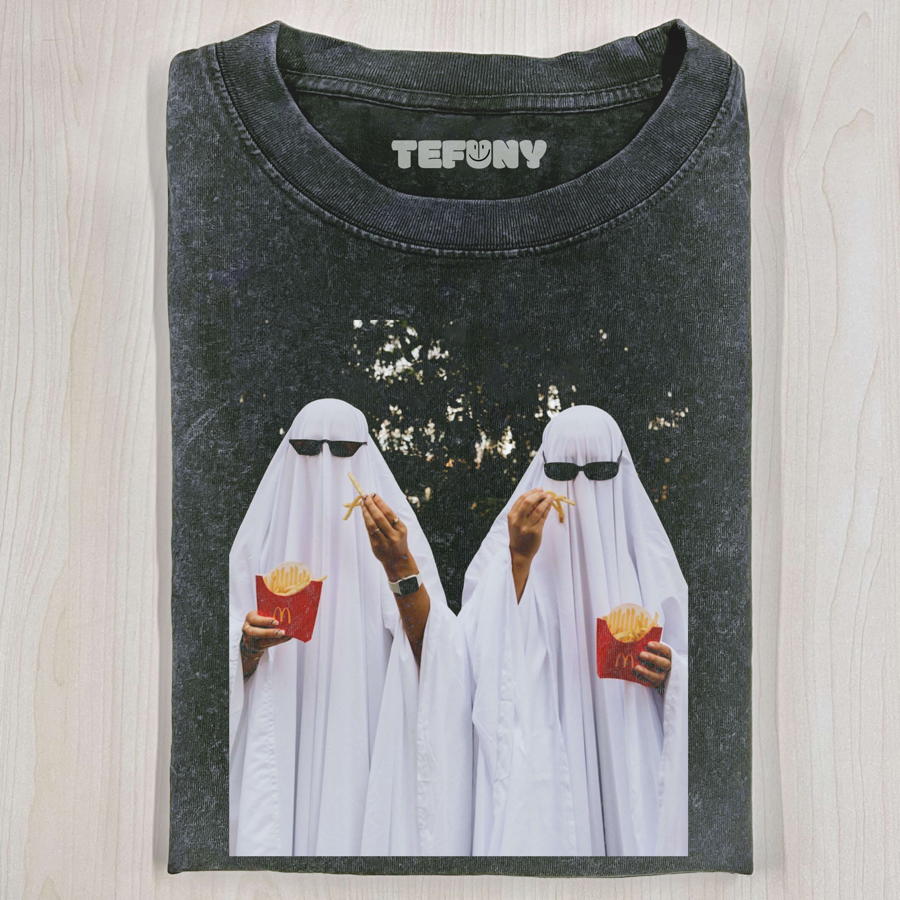 FACELESS MAN EATING FRENCH FRIES T-SHIRT