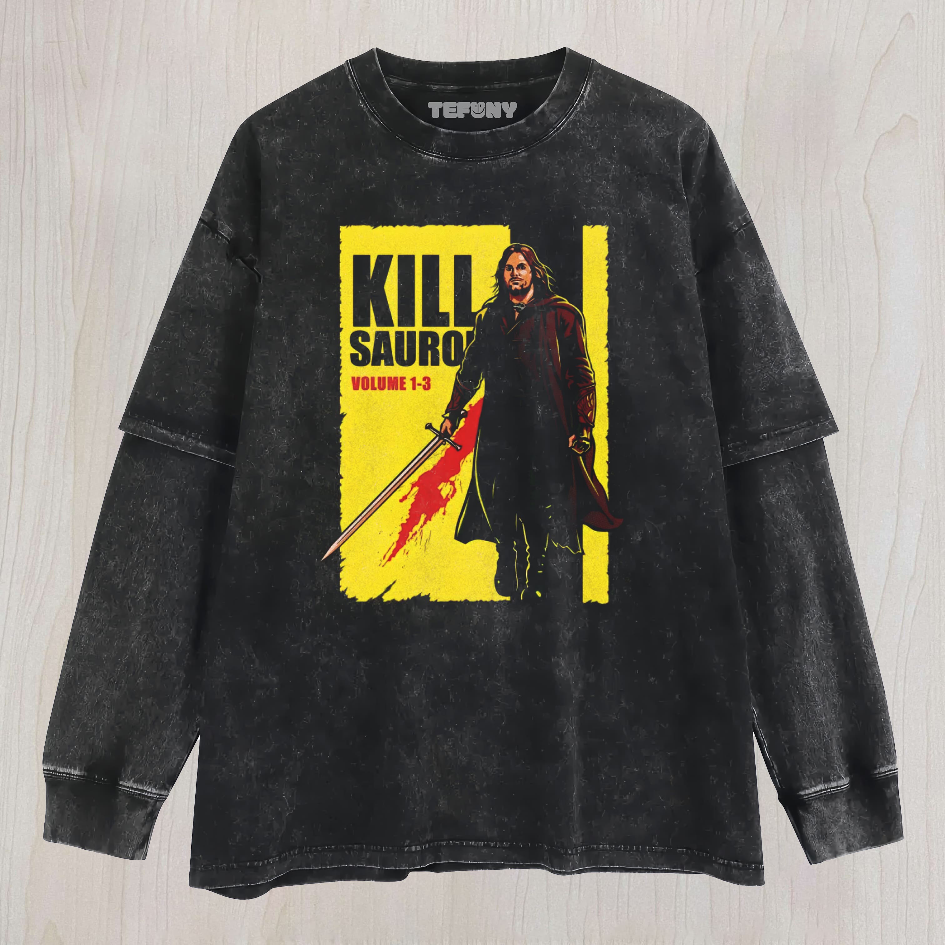FANTASY ACTION PARODY WASHED LAYERED LONG SLEEVE