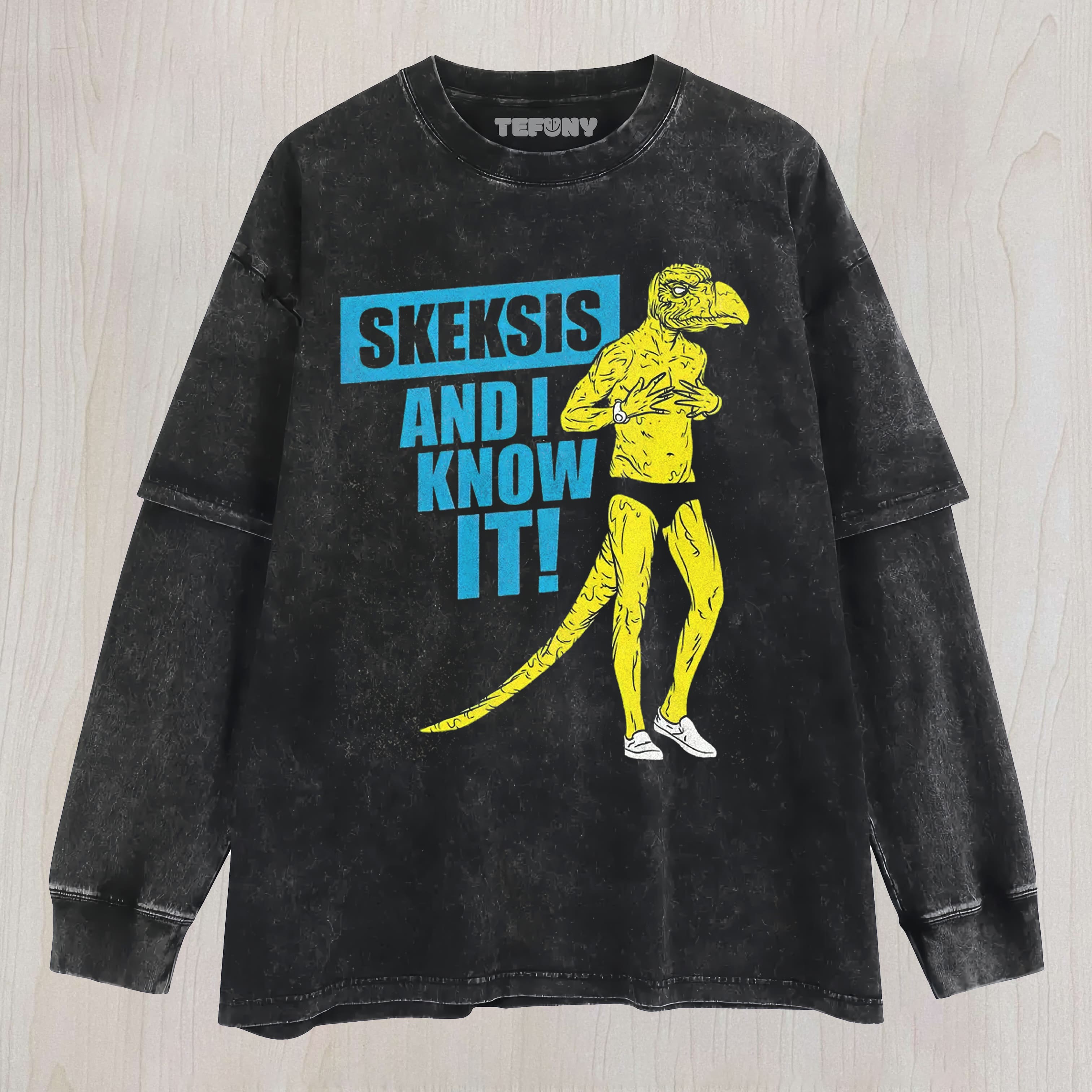 FANTASY CREATURE PARODY GRAPHIC WASHED UNISEX TEE, TANK TOP, LAYERED LS, SWEATSHIRT & HOODIE