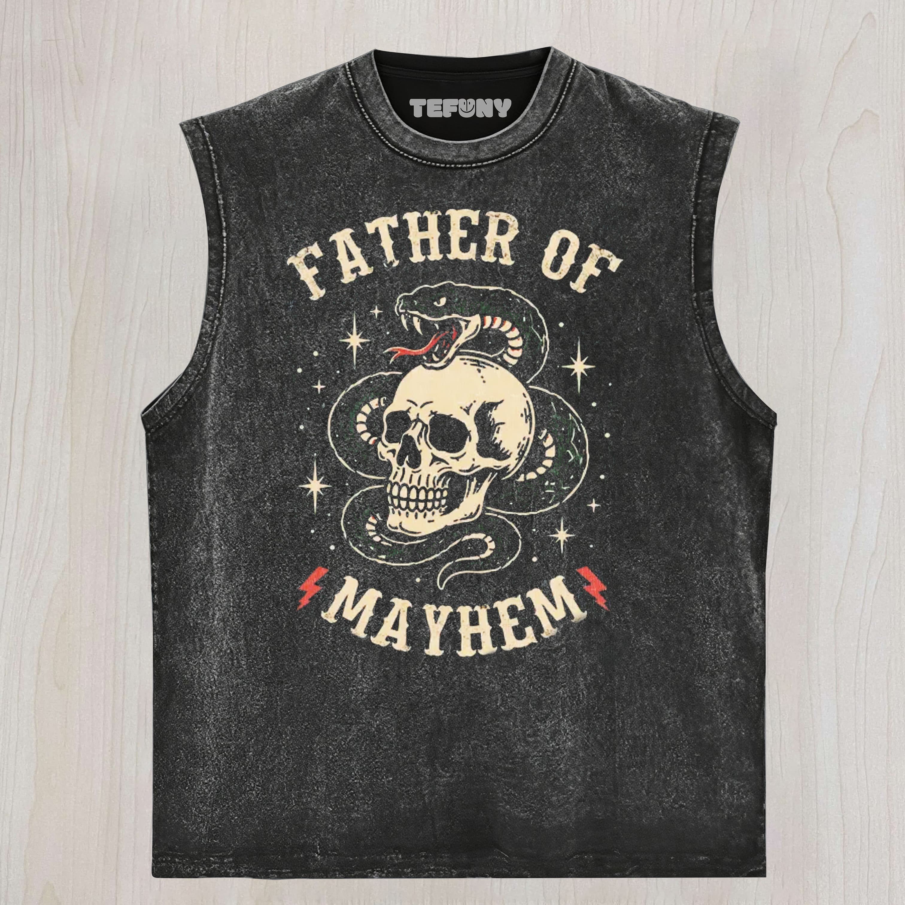 FATHER OF MAYHEM SKULL T UNISEX TEE, TANK TOP, LAYERED LS, SWEATSHIRT & HOODIE
