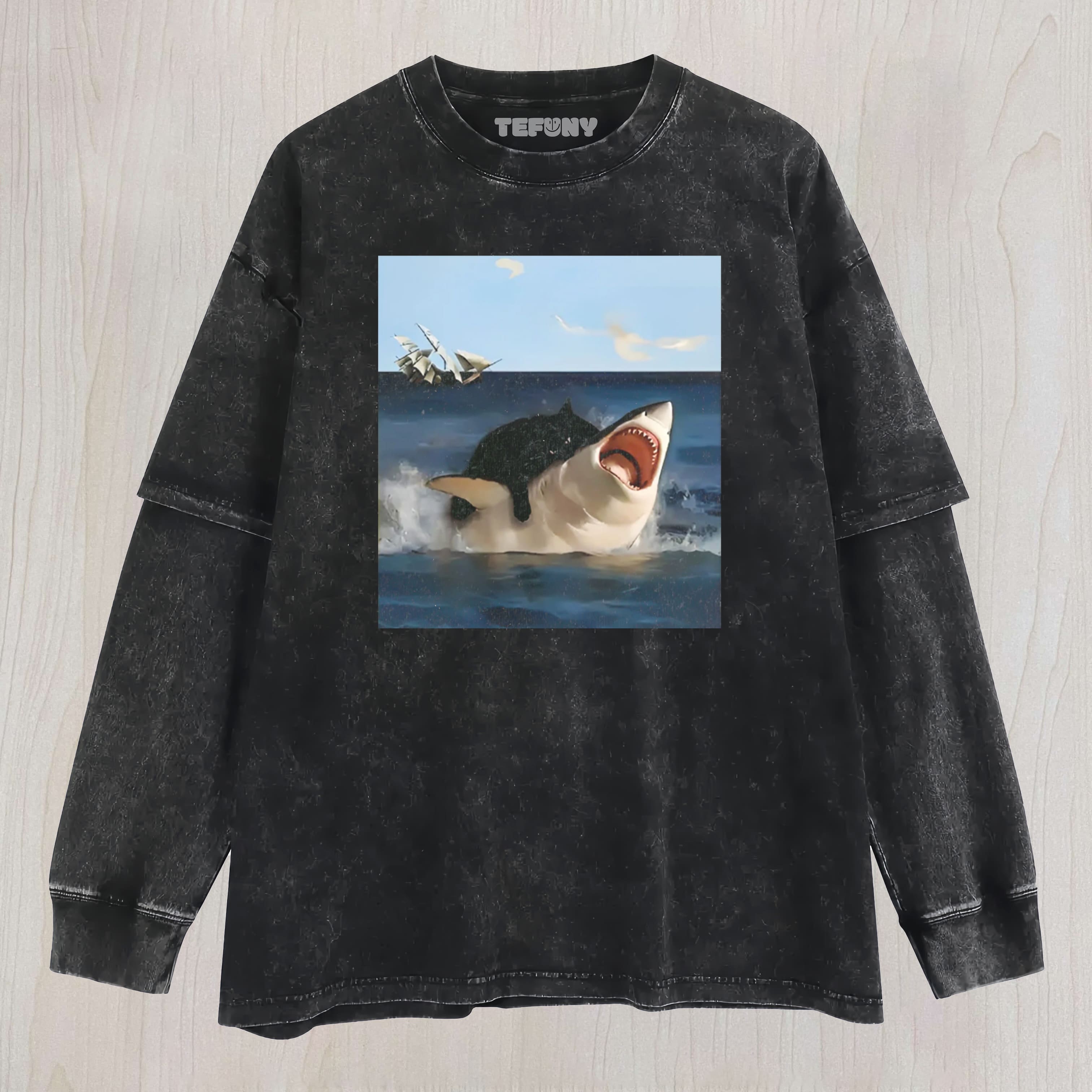 FAT CAT VS. SHARK LAYERED LONG SLEEVE