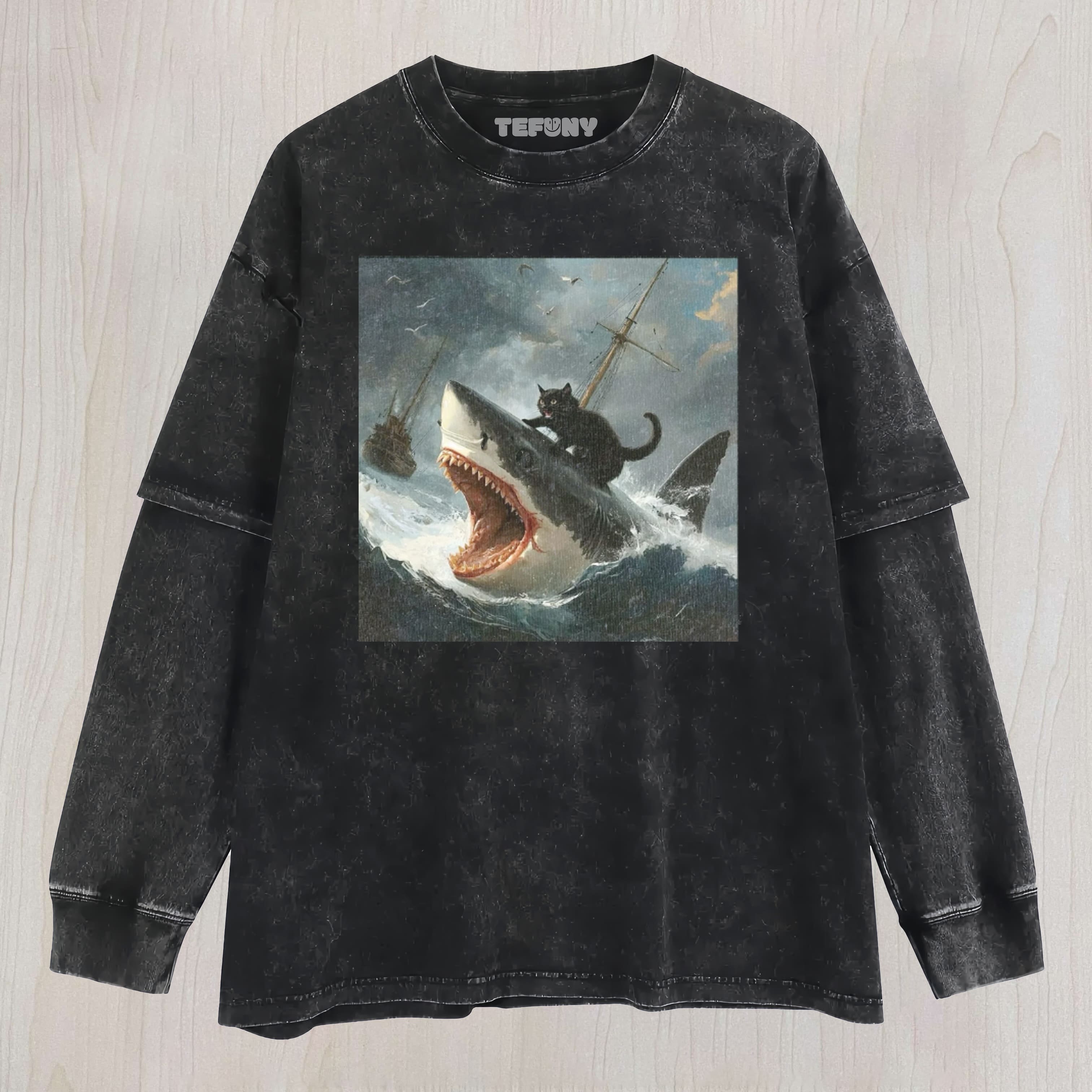 FAT CAT VS. SHARK-2 LAYERED LONG SLEEVE