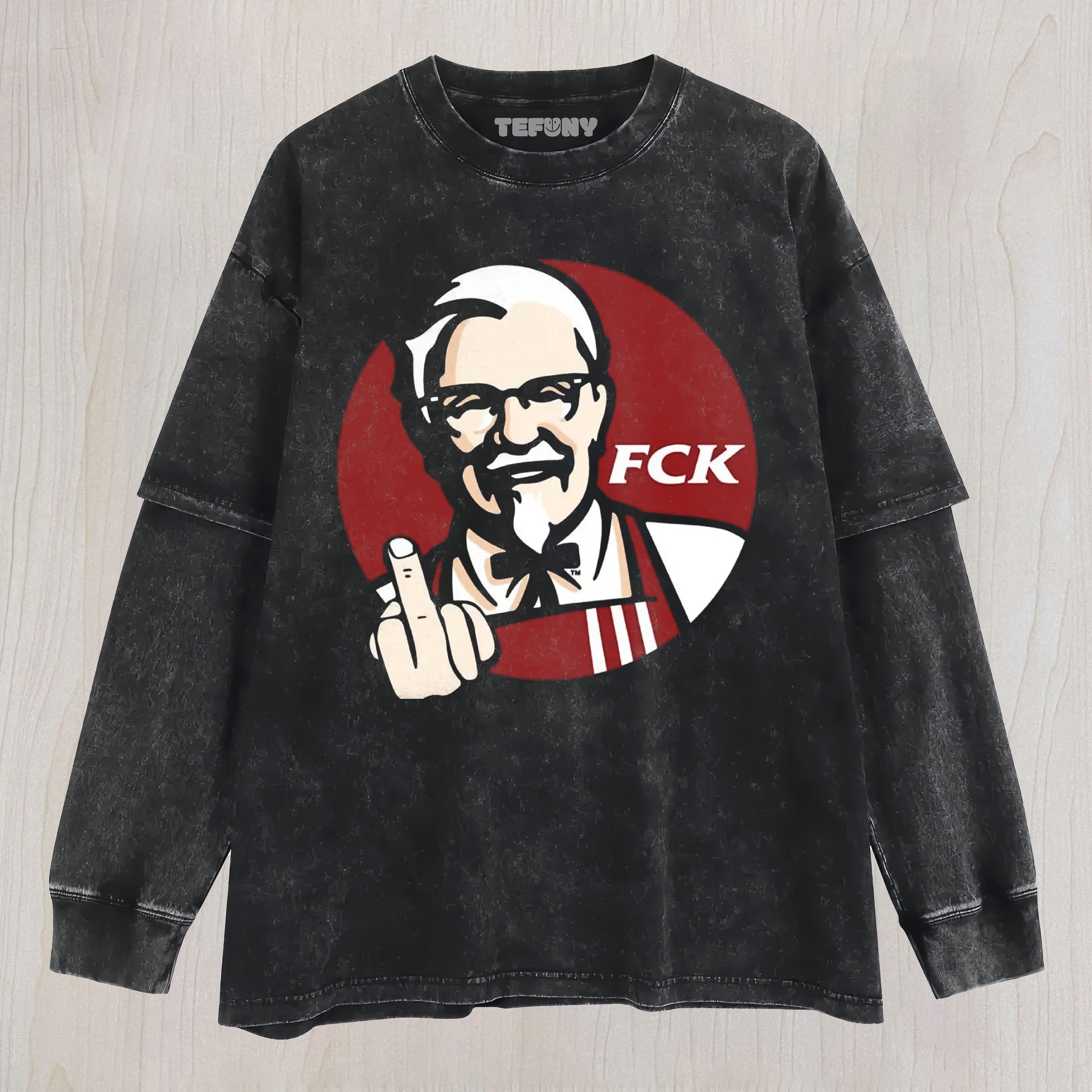 FCK FAST FOOD REBELLION VINTAGE WASHED LAYERED LONG SLEEVE