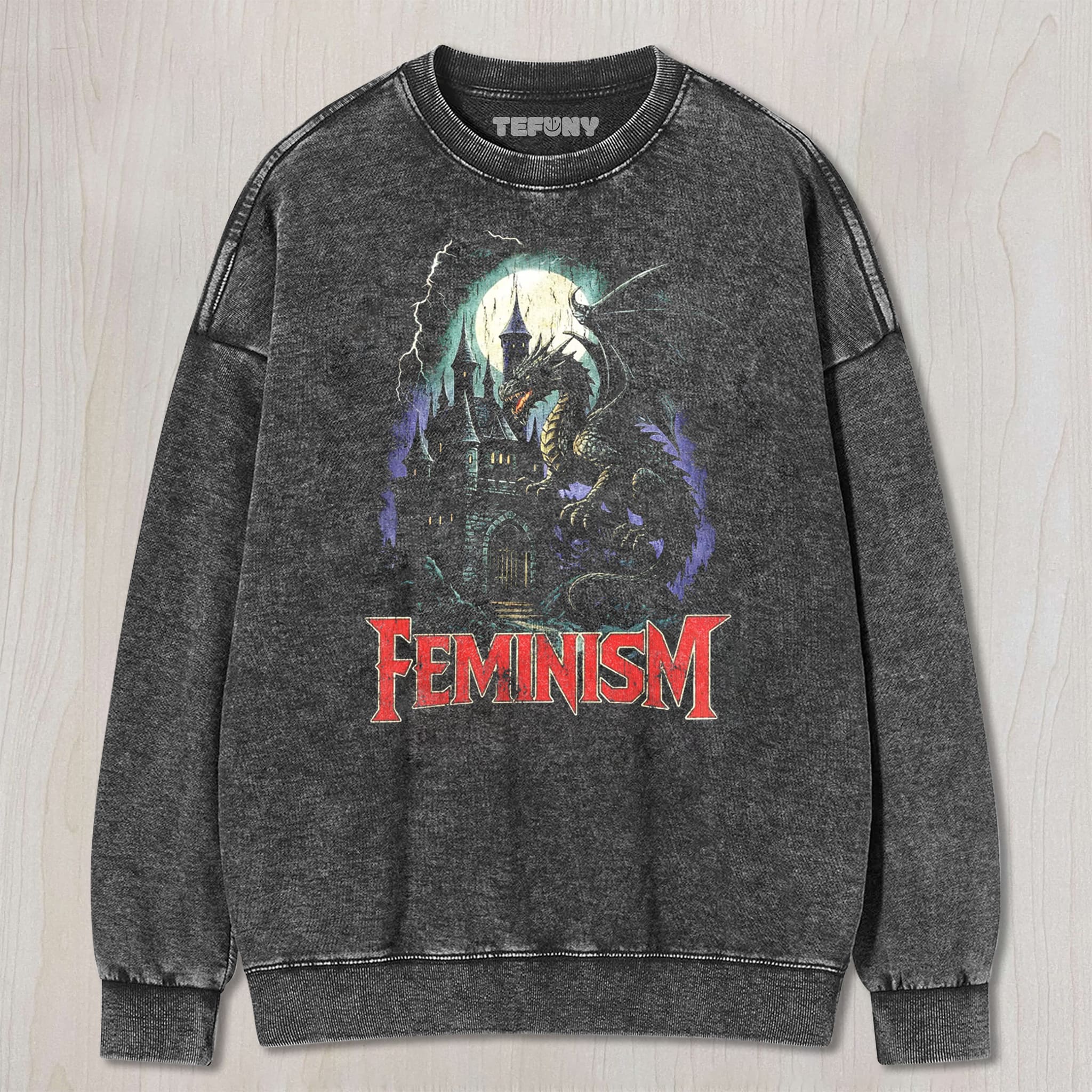 FEMINISM DRAGON FANTASY VINTAGE GRAPHIC UNISEX TEE, TANK TOP, LAYERED LS, SWEATSHIRT & HOODIE