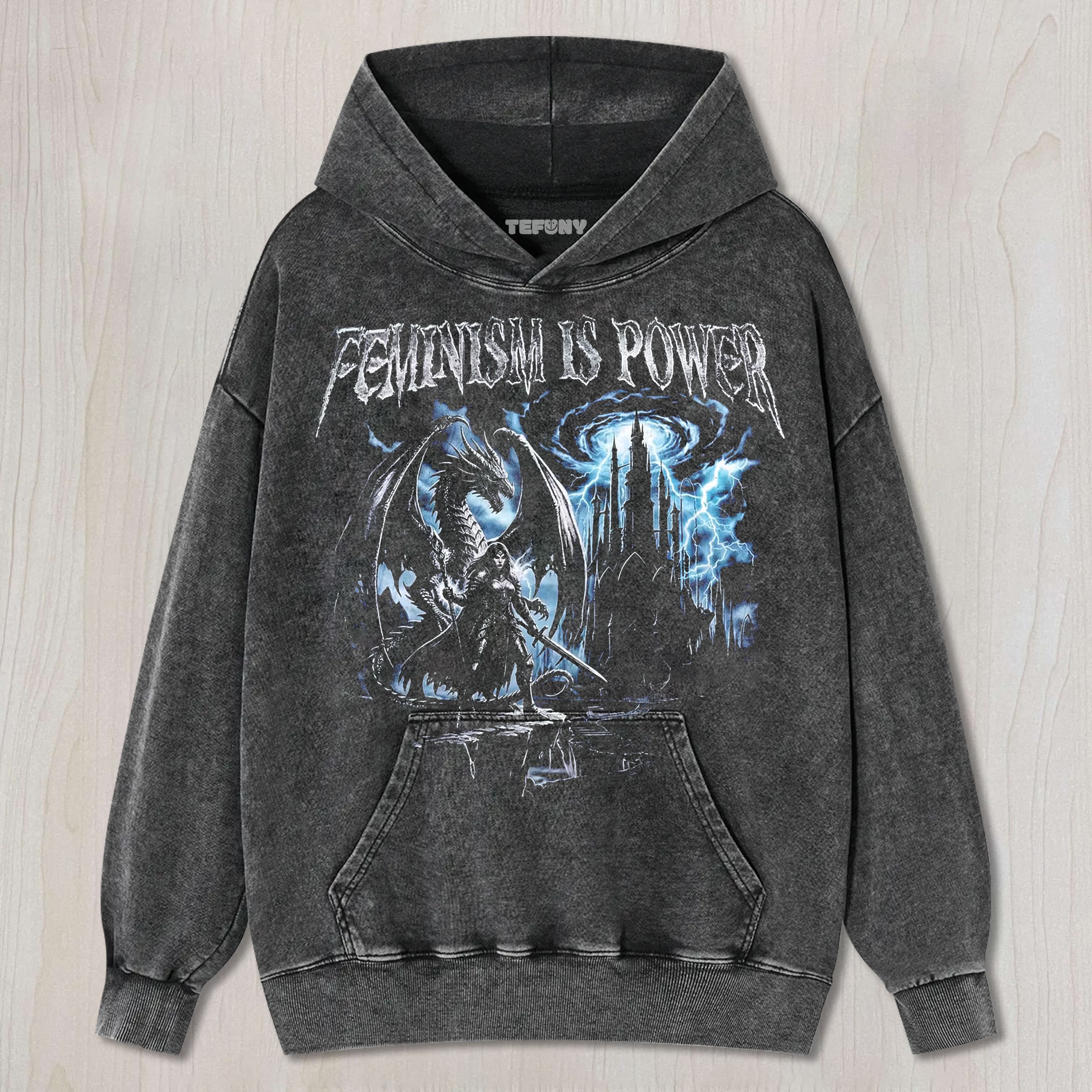 FEMINISM IS POWER DRAGON VINTAGE 90S UNISEX TEE, TANK TOP, LAYERED LS, SWEATSHIRT & HOODIE
