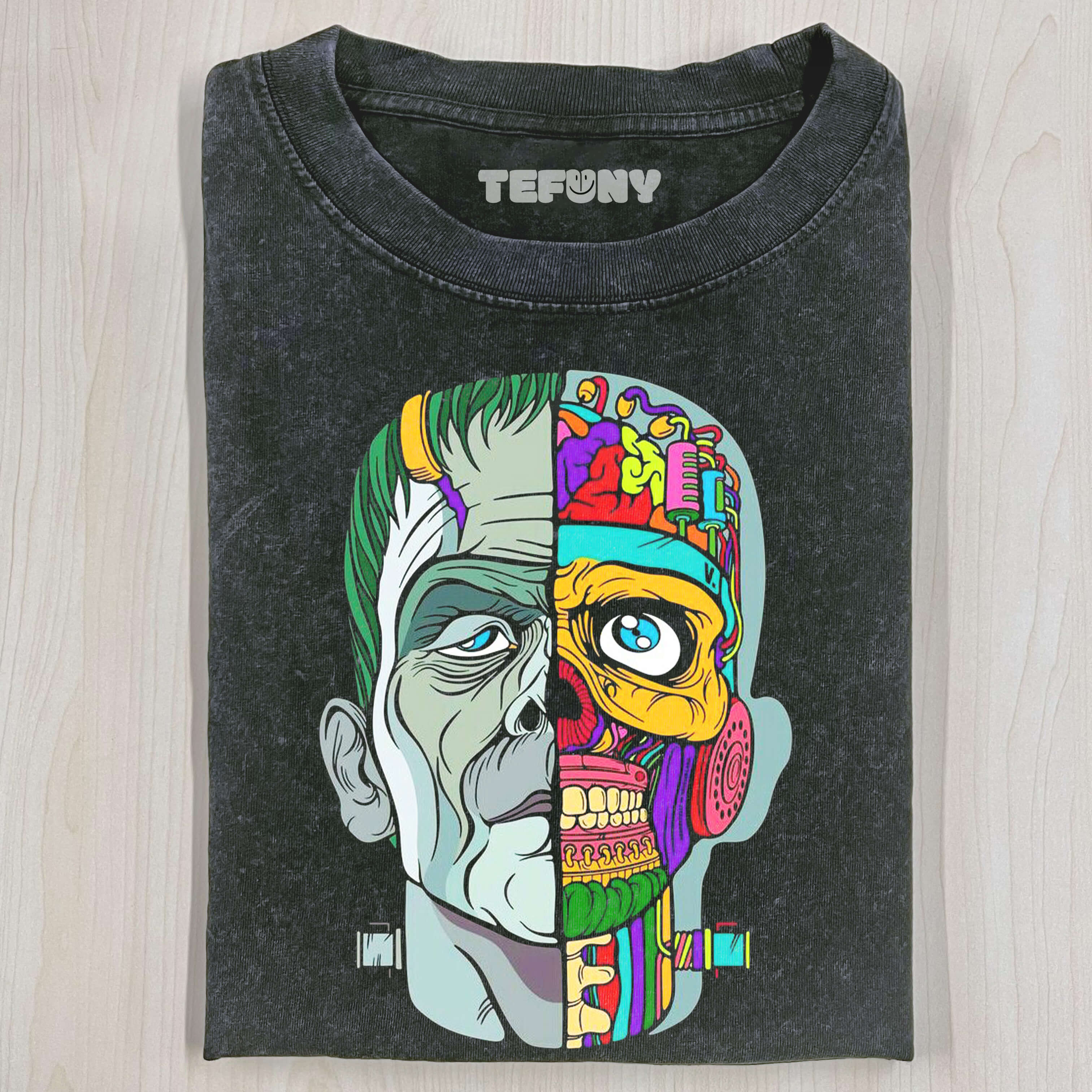 FRANKENSTEIN IN HALF COLOR T-SHIRT