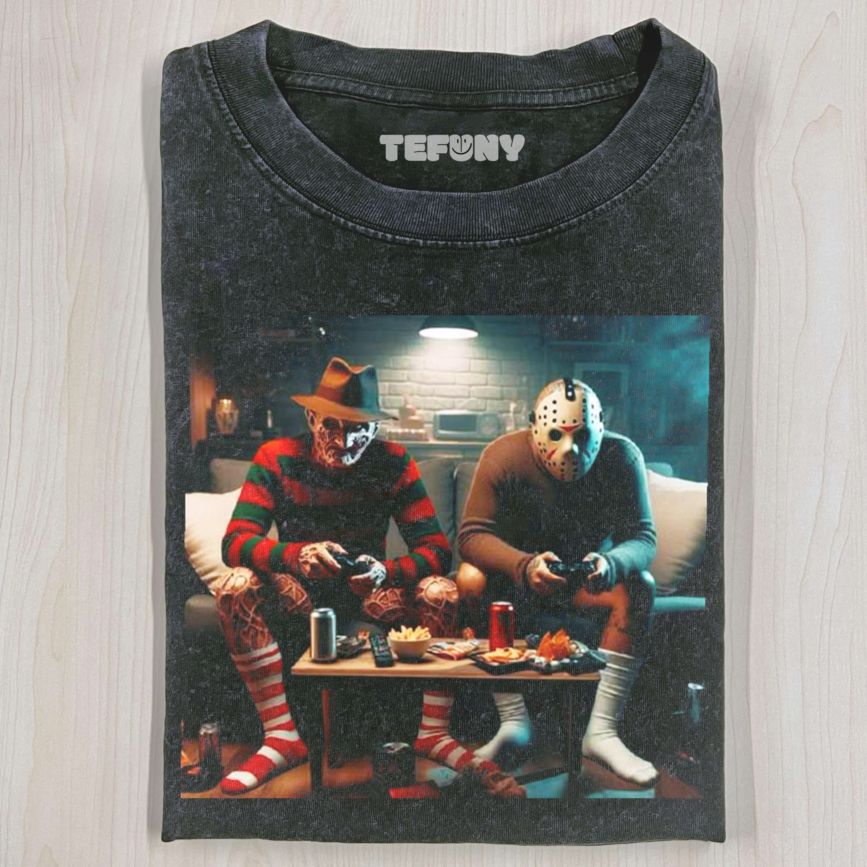 FREDDY KRUEGER PLAYS GAMES WITH JASON VOORHEES T-SHIRT