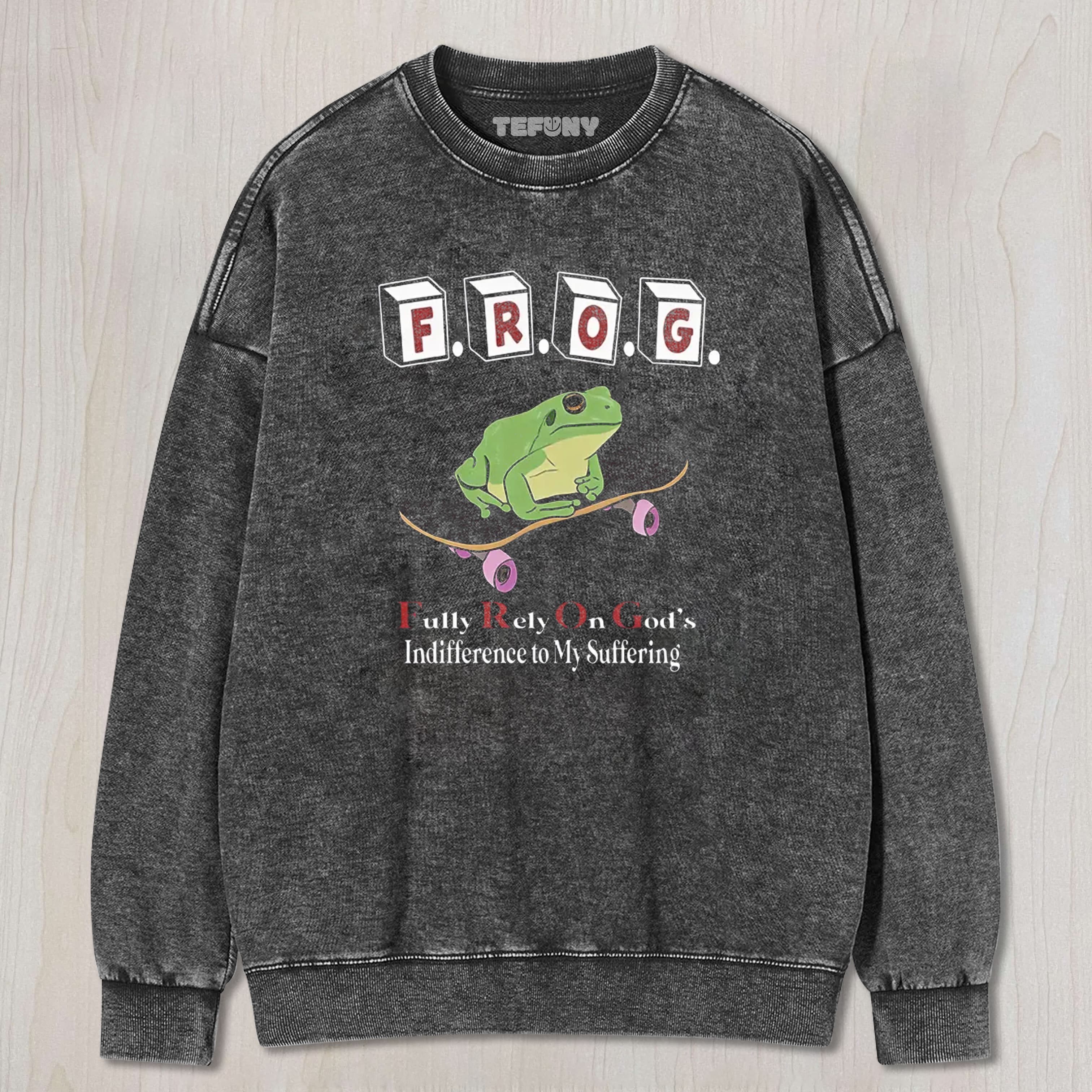 FROG FUNNY MEME WASHED TEE & SWEAT & HOOD
