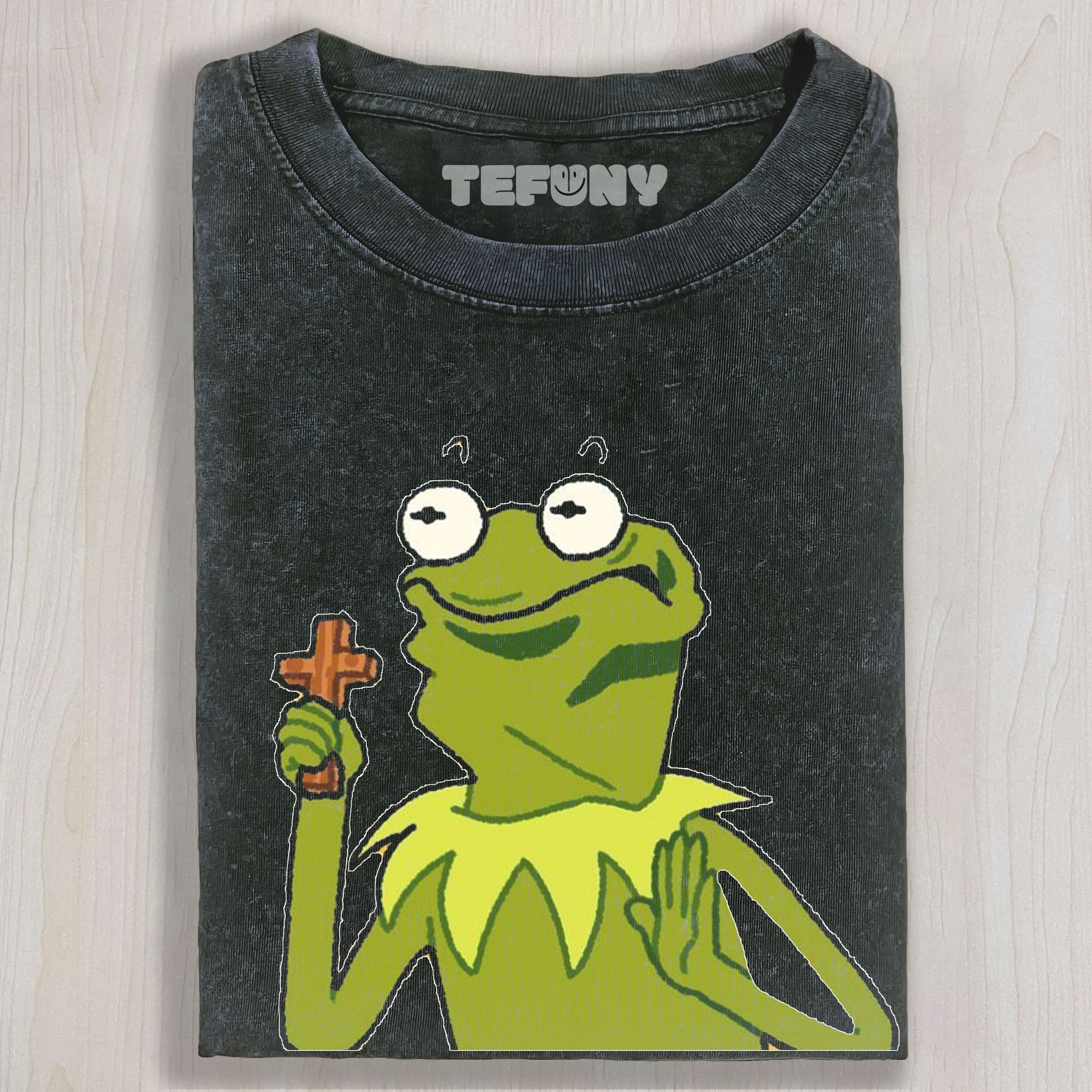 FROG HOLDING A CROSS UNISEX TEE, TANK TOP, LAYERED LS, SWEATSHIRT & HOODIE