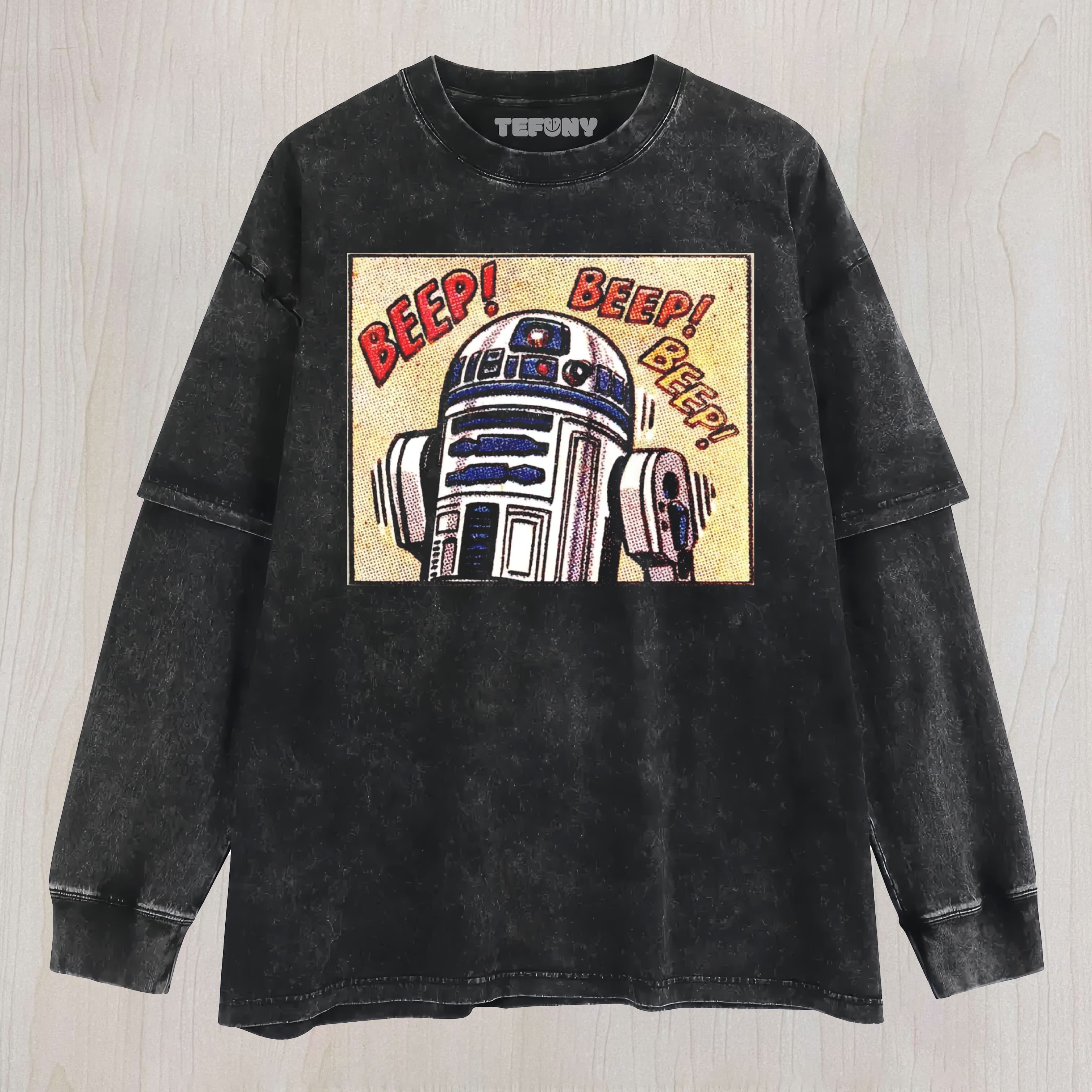 FUCK IF I KNOW 80S RAINBOW STAR WASHED LAYERED LONG SLEEVE