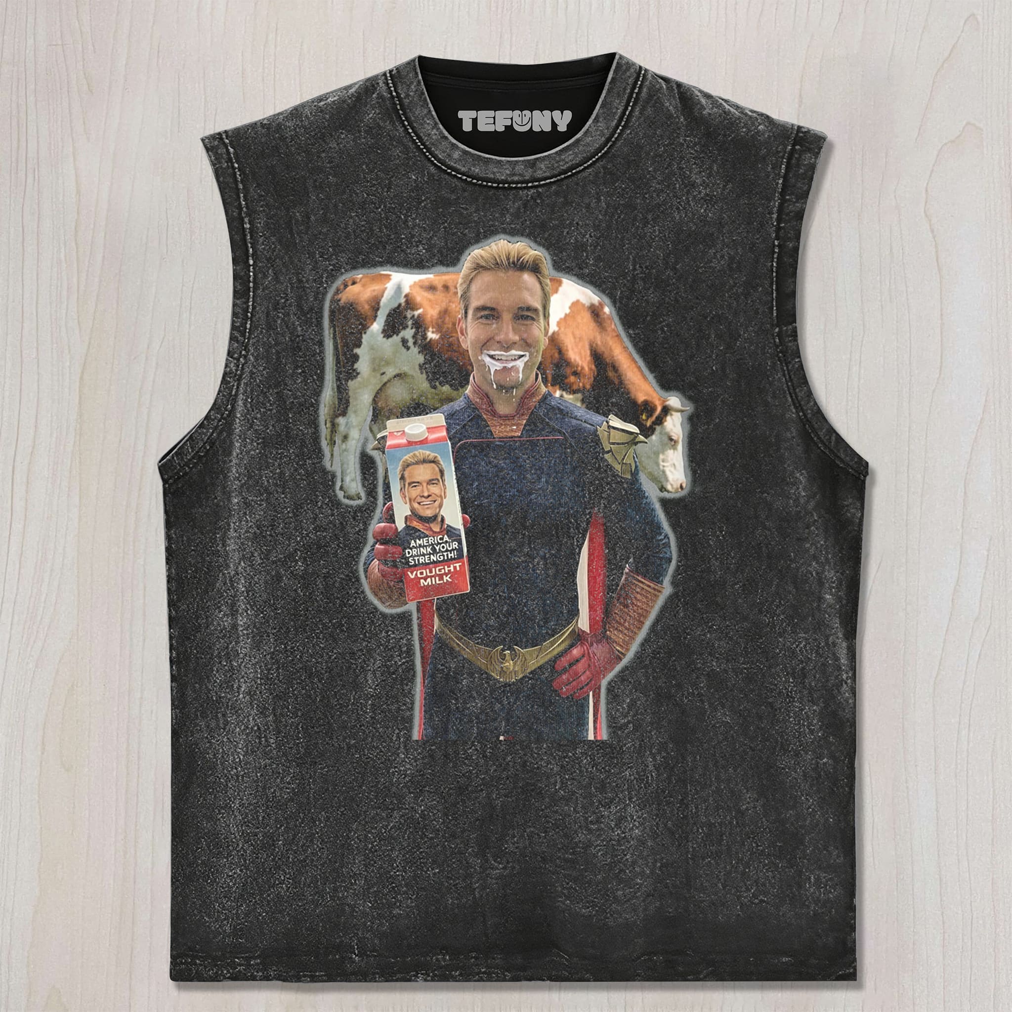 FUNNY CAPED HERO MILK ART UNISEX TEE, TANK TOP, LAYERED LS, SWEATSHIRT & HOODIE