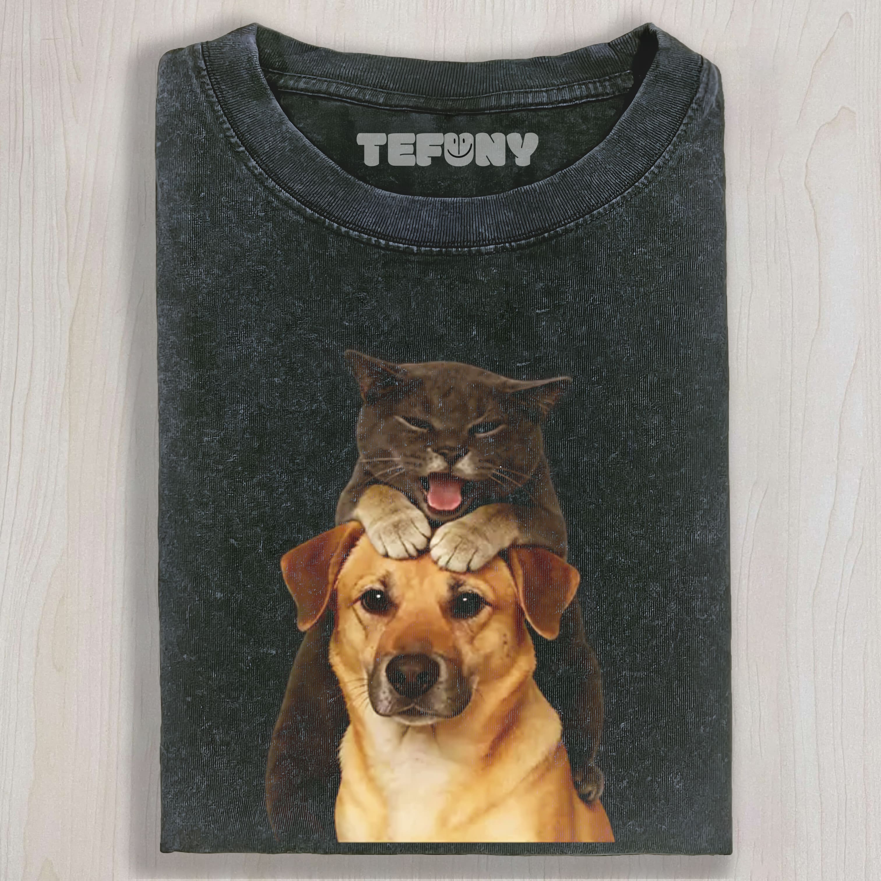 FUNNY CUTE FIGHTING DOG AND CAT UNISEX TEE, TANK TOP, LAYERED LS, SWEATSHIRT & HOODIE